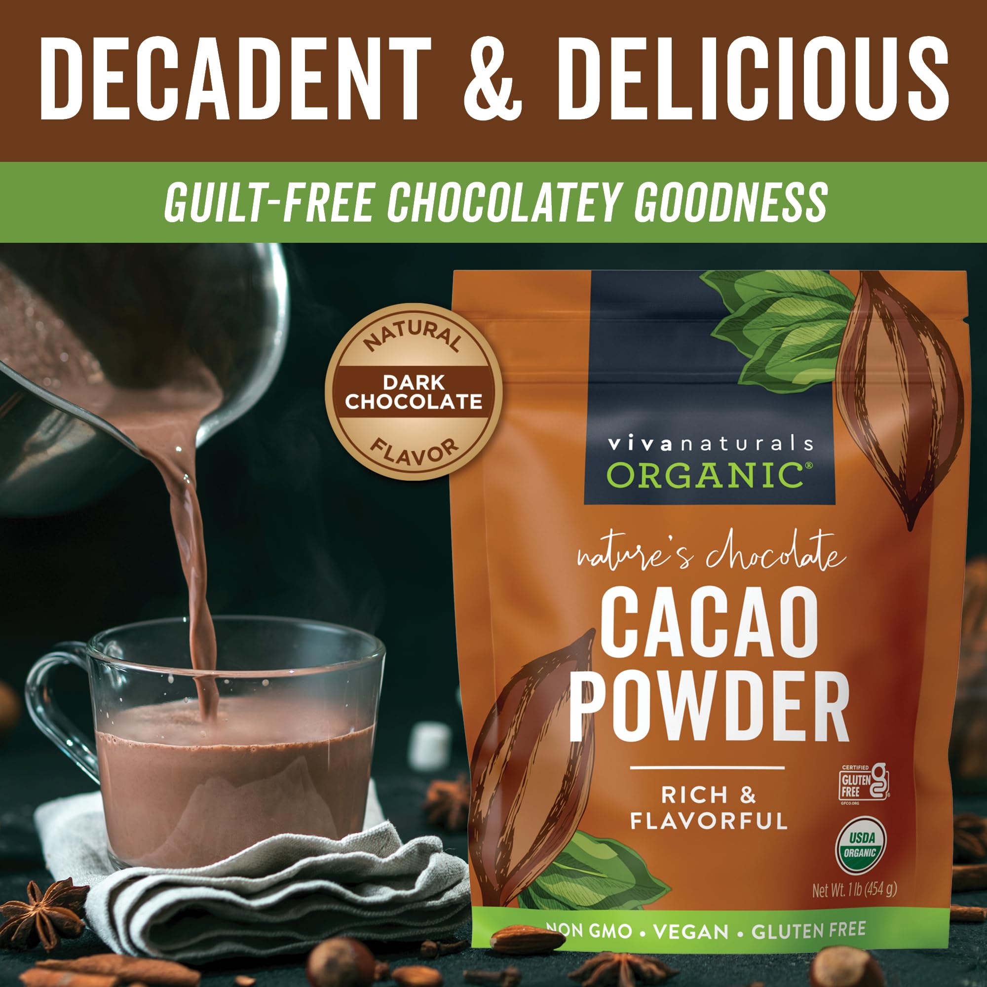 Foto 3 pulgar | Cacao En Polvo Viva Naturals Organic 454 G Sin Azúcar - Venta Internacional.