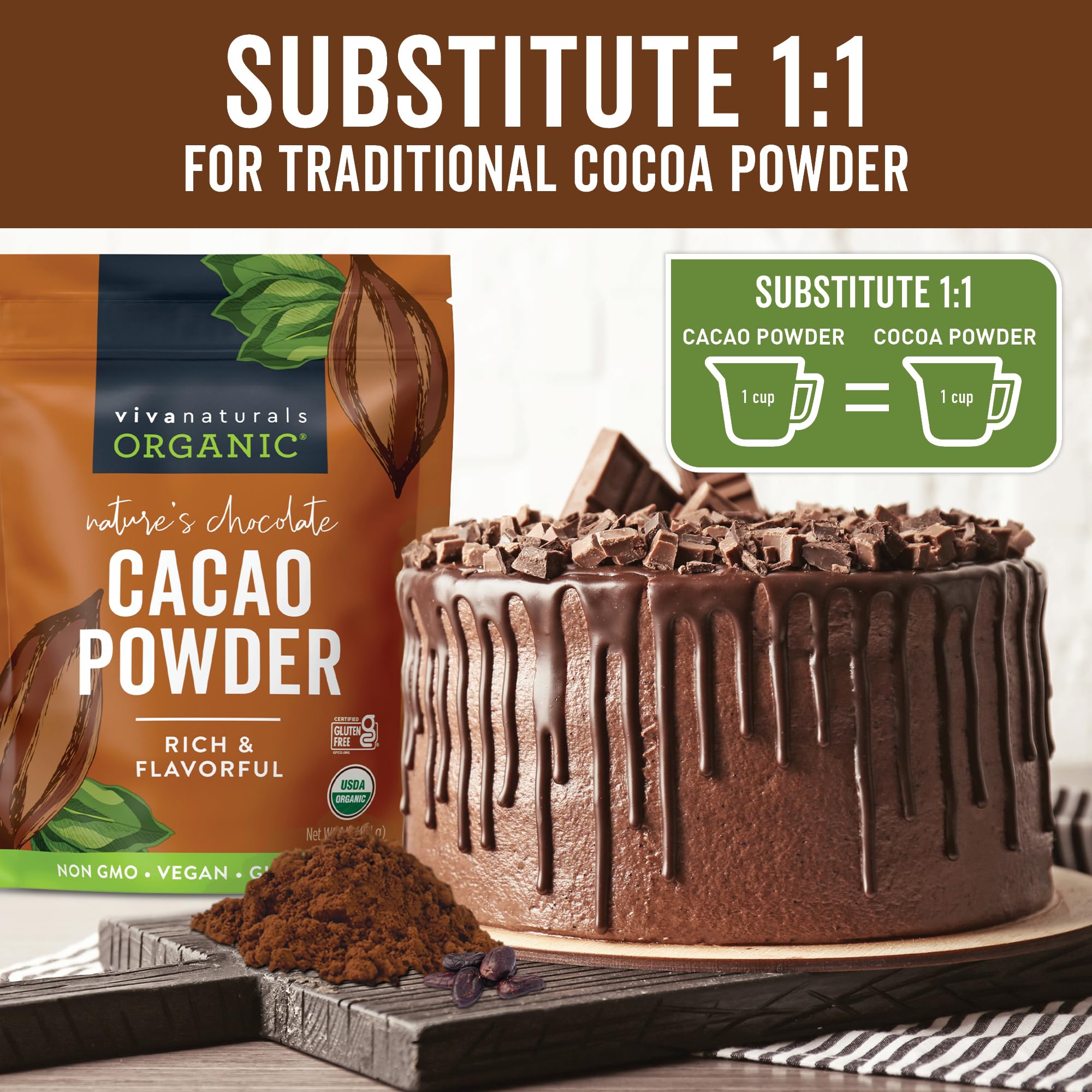 Foto 4 | Cacao En Polvo Viva Naturals Organic 454 G Sin Azúcar - Venta Internacional.