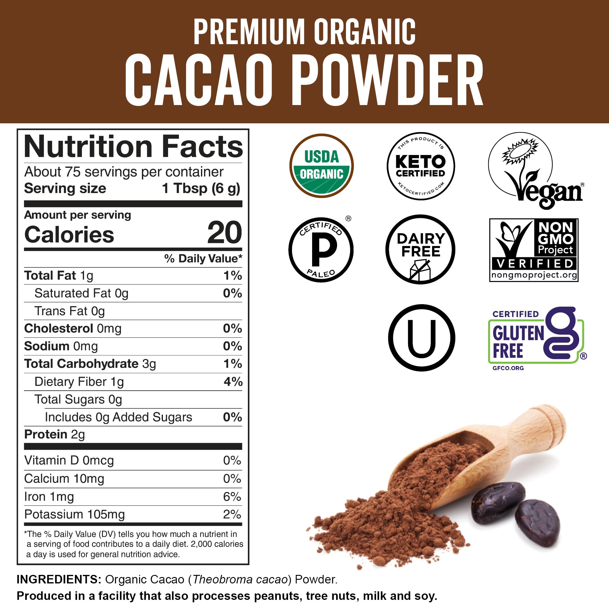 Foto 7 pulgar | Cacao En Polvo Viva Naturals Organic 454 G Sin Azúcar - Venta Internacional.