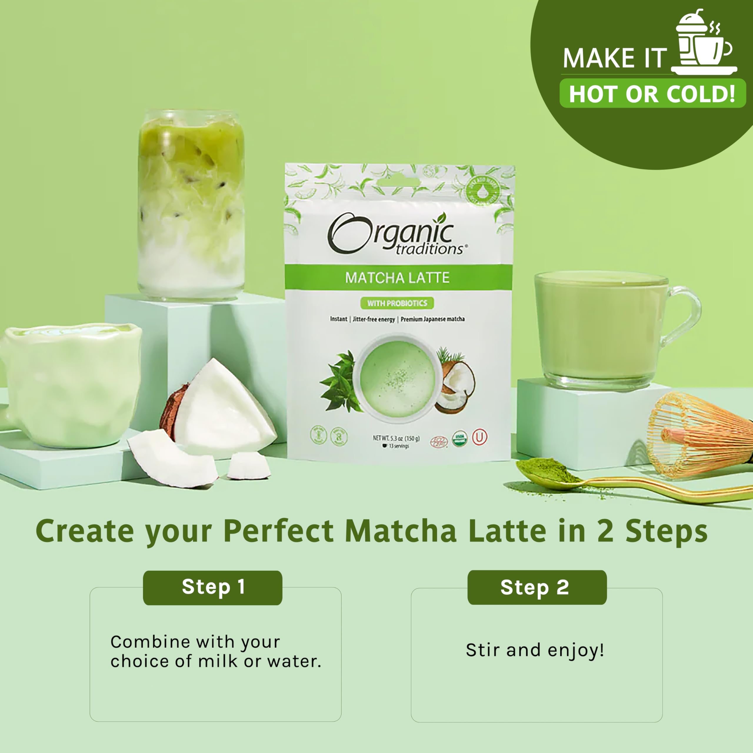Foto 5 pulgar | Té Verde Matcha Latte En Polvo Organic Traditions 150 G - Venta Internacional.