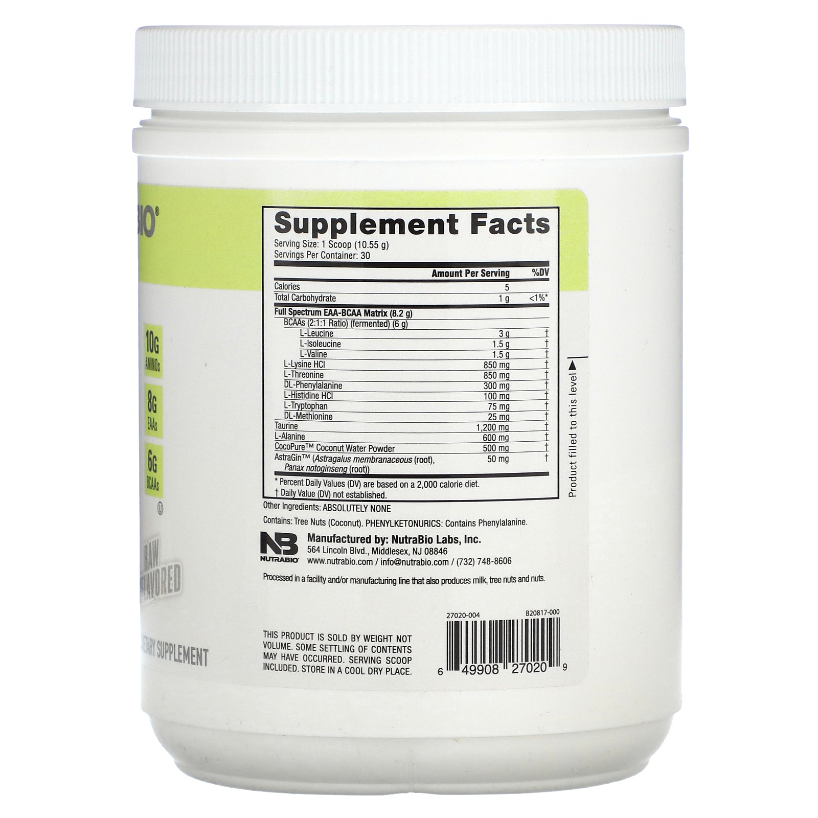 Foto 3 pulgar | Suplemento Nutrabio Eaa Crudo Sin Sabor 317g - Venta Internacional.