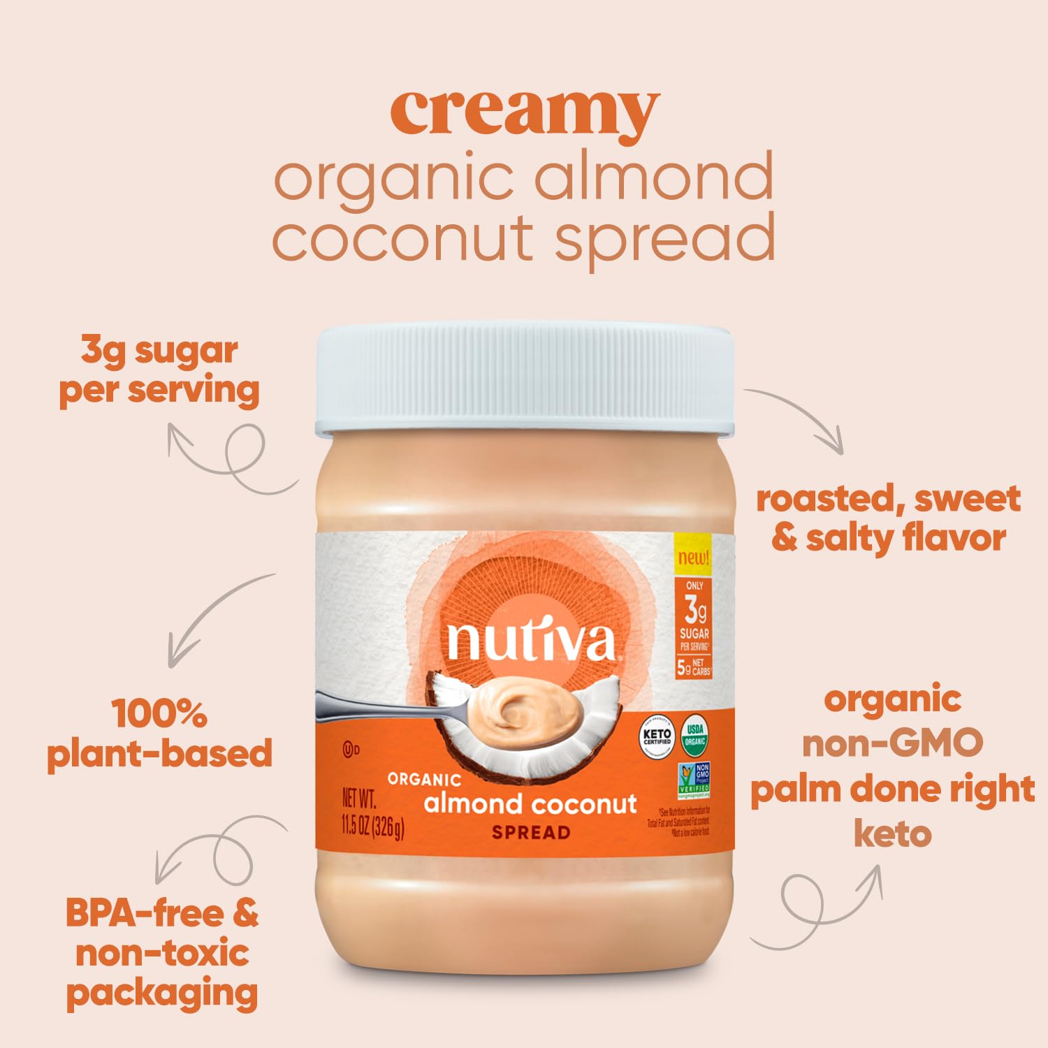 Foto 4 pulgar | Unte Nutiva Almond Coconut Organic 340 Ml 3 G De Azúcar Cetogénico - Venta Internacional.