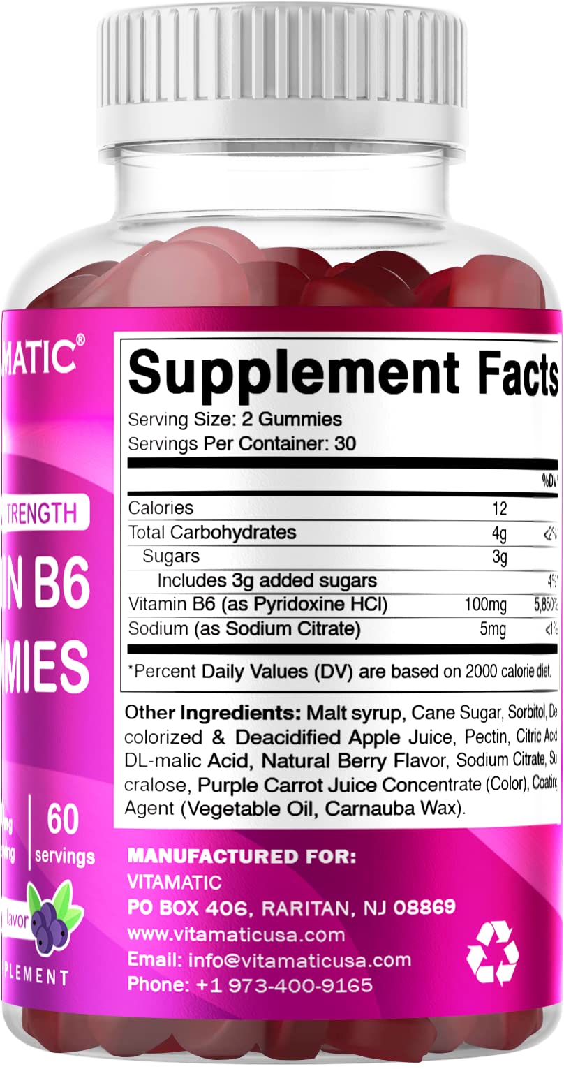 Foto 8 pulgar | Suplemento Vitamático De Vitamina B6 En Gomitas De 100 Mg, 60 Unidades, X2 - Venta Internacional.