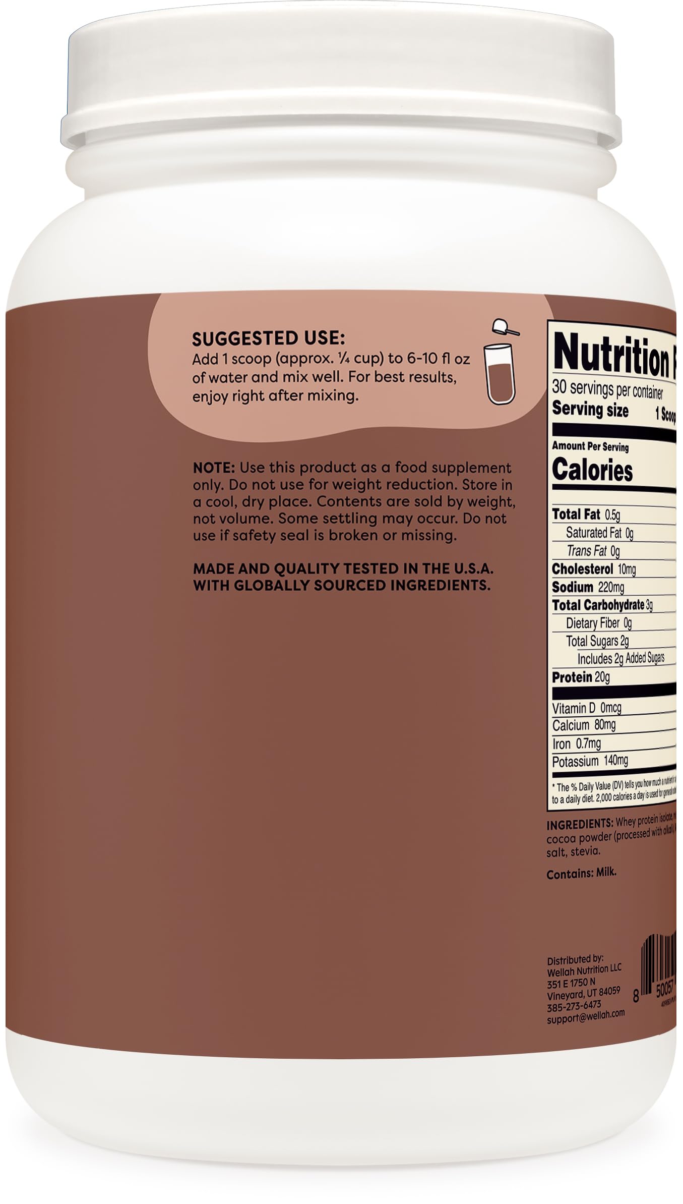 Foto 4 pulgar | Whey Protein Wellah Protein Your Whey Milk Chocolate 30 Porciones - Venta Internacional.