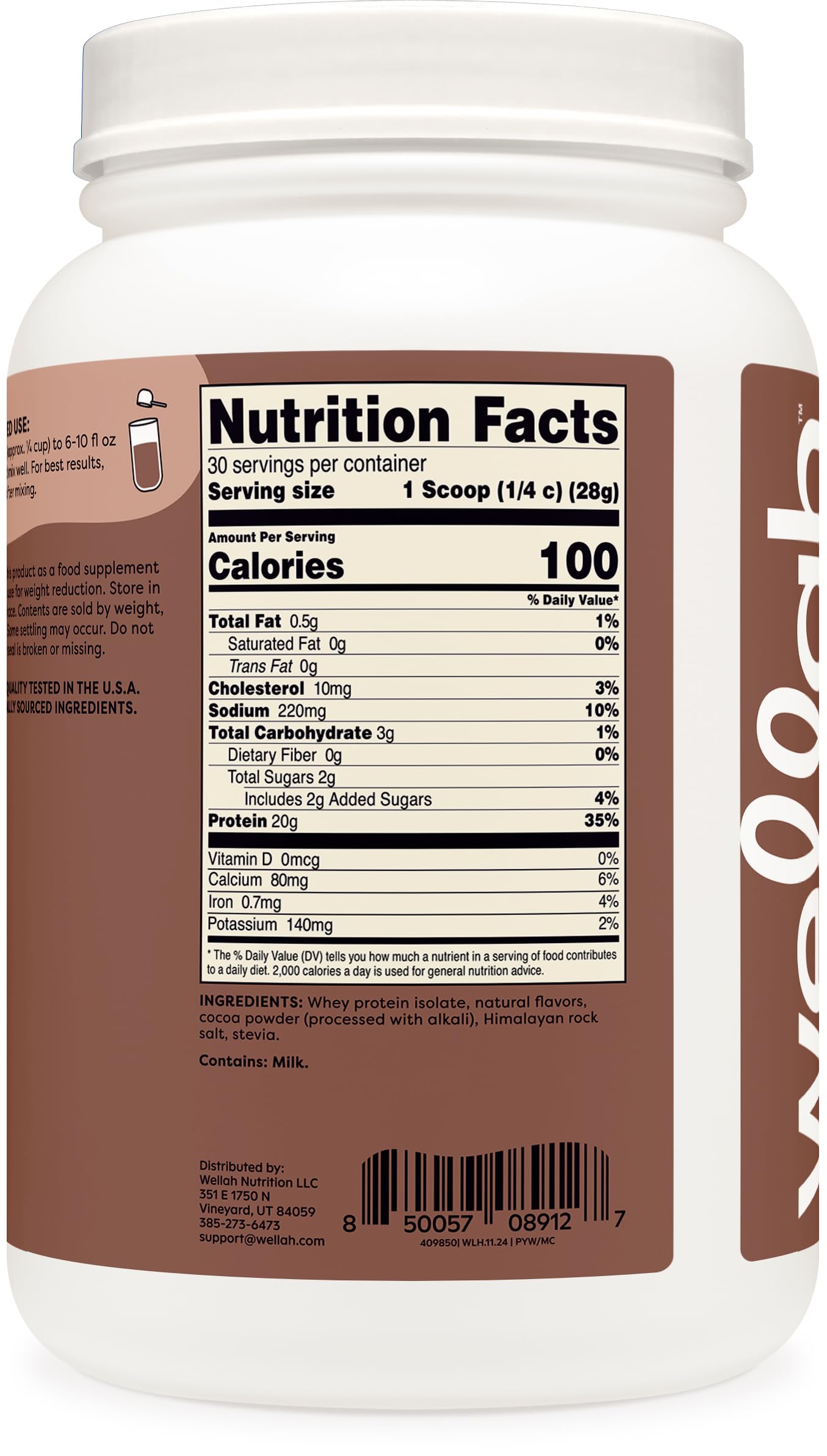 Foto 4 | Whey Protein Wellah Protein Your Whey Milk Chocolate 30 Porciones - Venta Internacional.