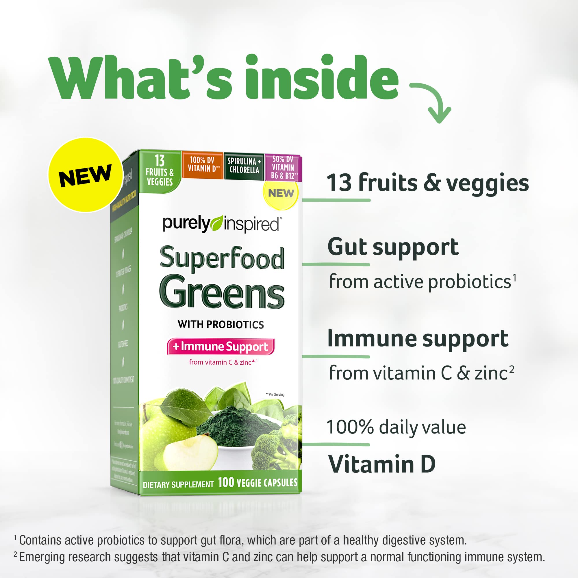 Foto 3 pulgar | Suplemento Purely Inspired Greens Superfood 100 Cápsulas - Venta Internacional.