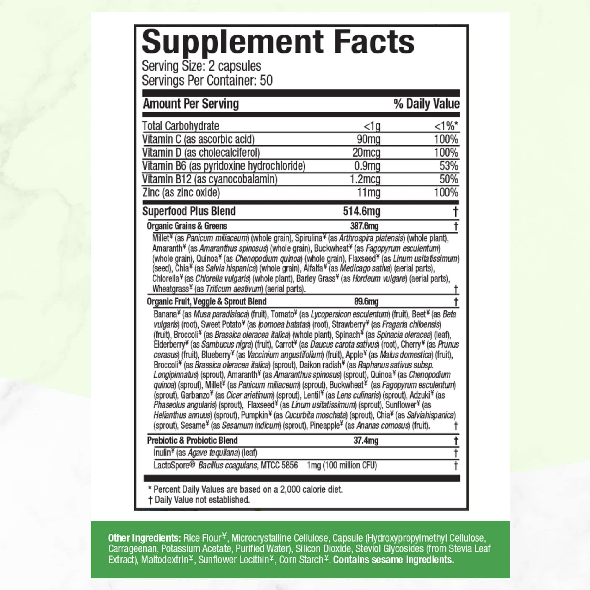 Foto 6 pulgar | Suplemento Purely Inspired Greens Superfood 100 Cápsulas - Venta Internacional.