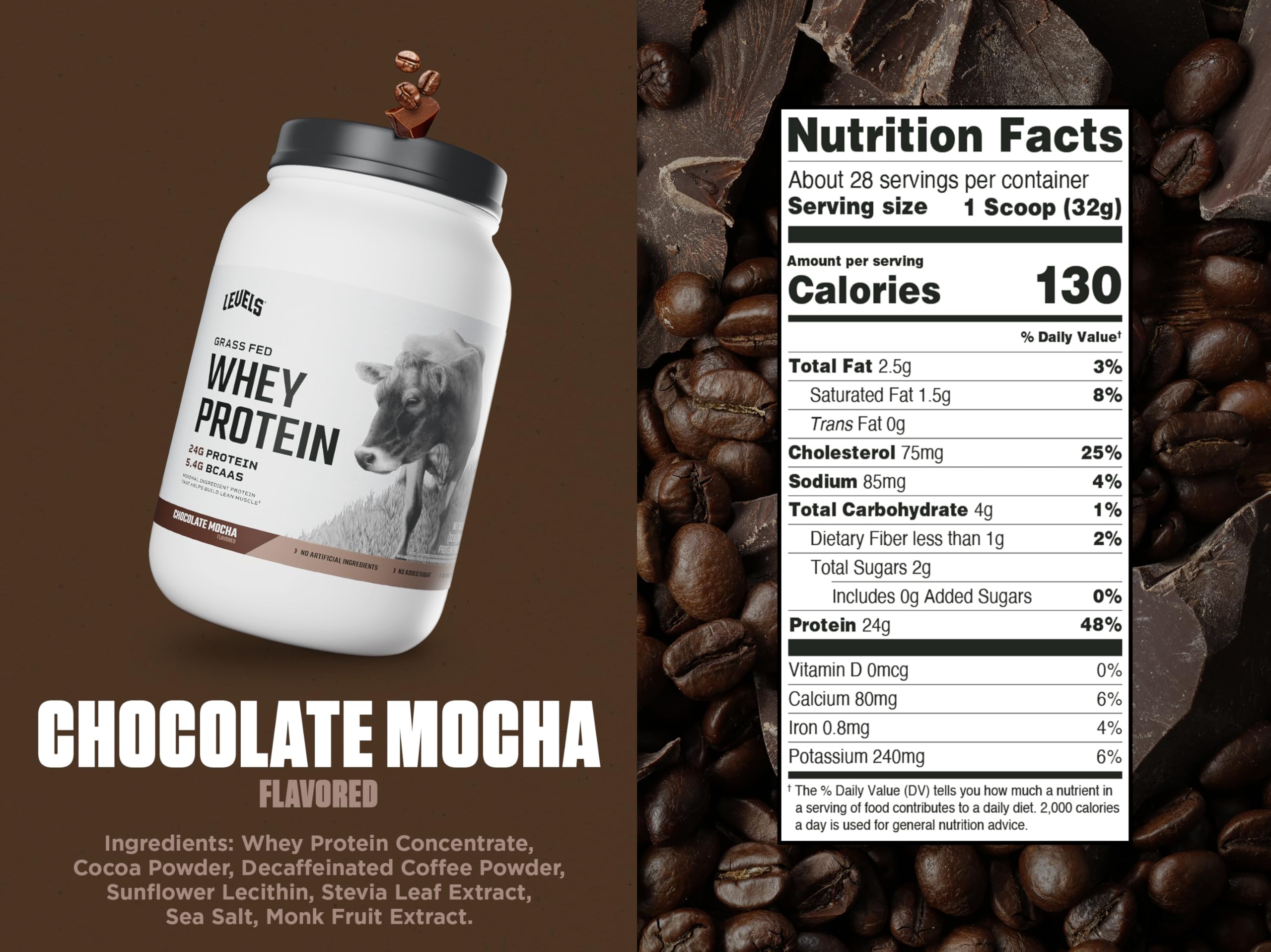Foto 4 pulgar | Niveles De Proteína De Suero De Leche En Polvo  Chocolate Y Moca Alimentados Con Pasto  2 Libras - Venta Internacional.