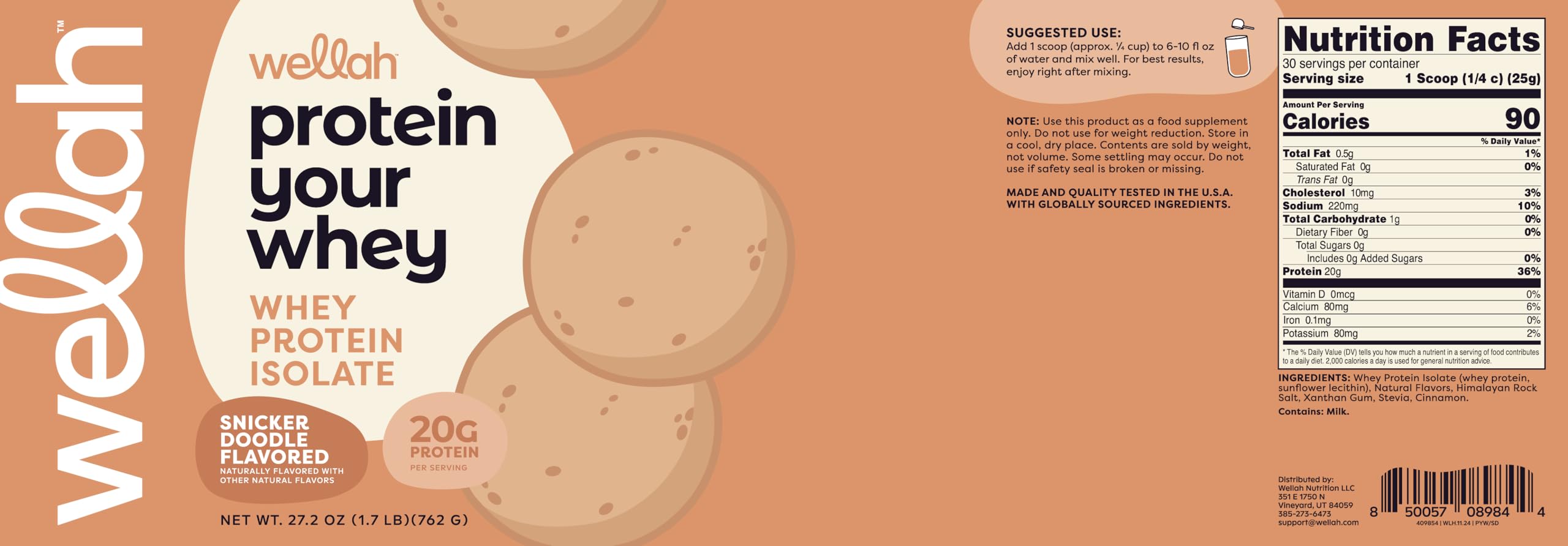Foto 6 pulgar | Proteína De Suero Wellah Protein Your Whey Wpi Snickerdoodle 30 Raciones - Venta Internacional.