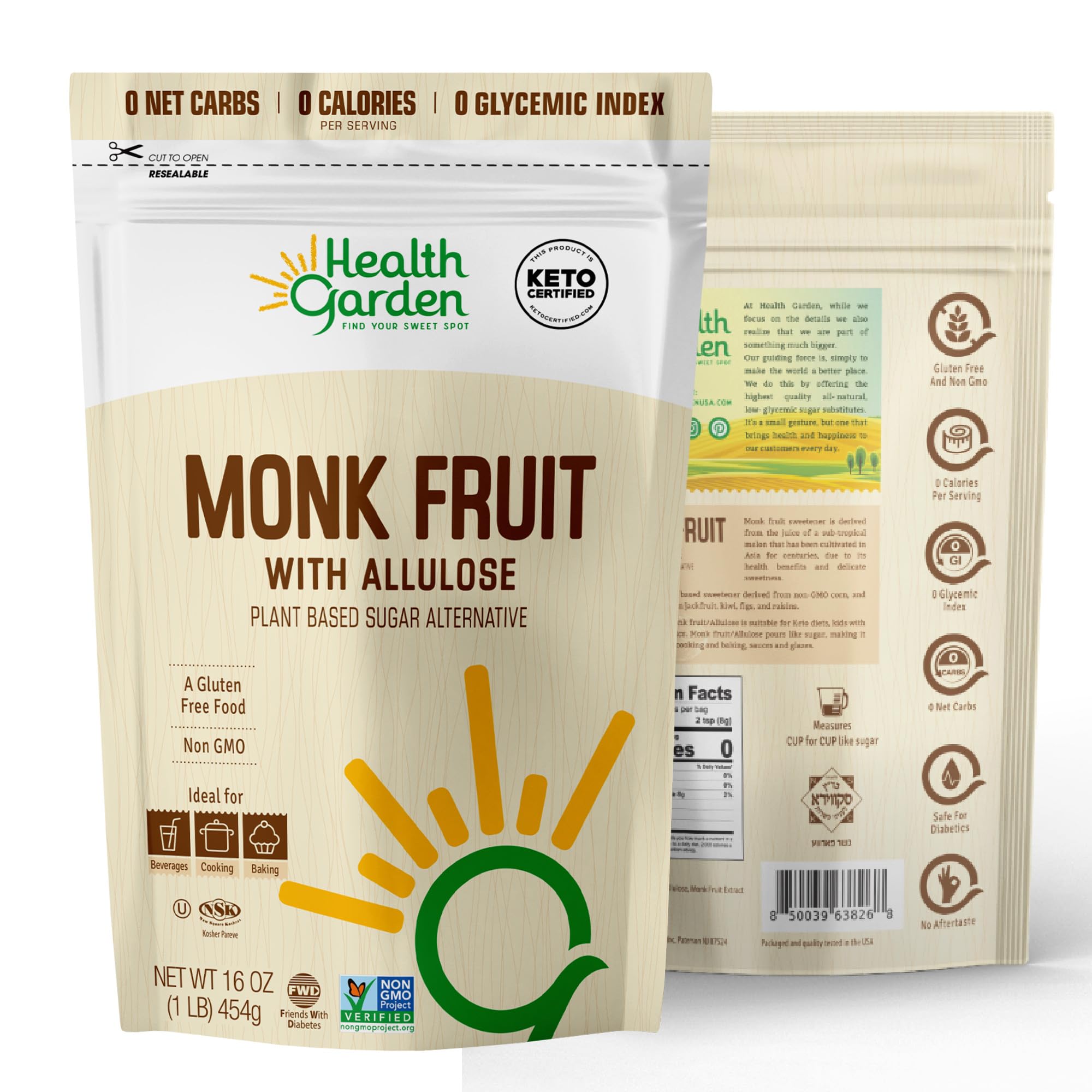Foto 3 pulgar | Sugar Alternative Health Garden Monk Fruit Con Alulosa 454 G - Venta Internacional.