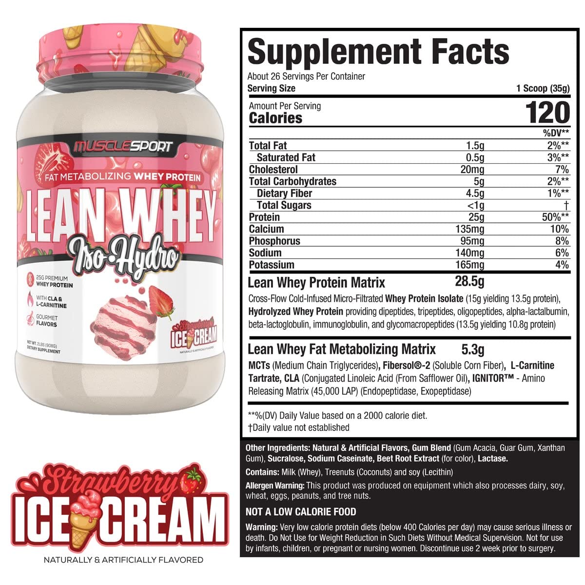 Foto 2 | Proteína En Polvo Musclesport Lean Whey Revolution  2 Libras  Fresa - Venta Internacional.