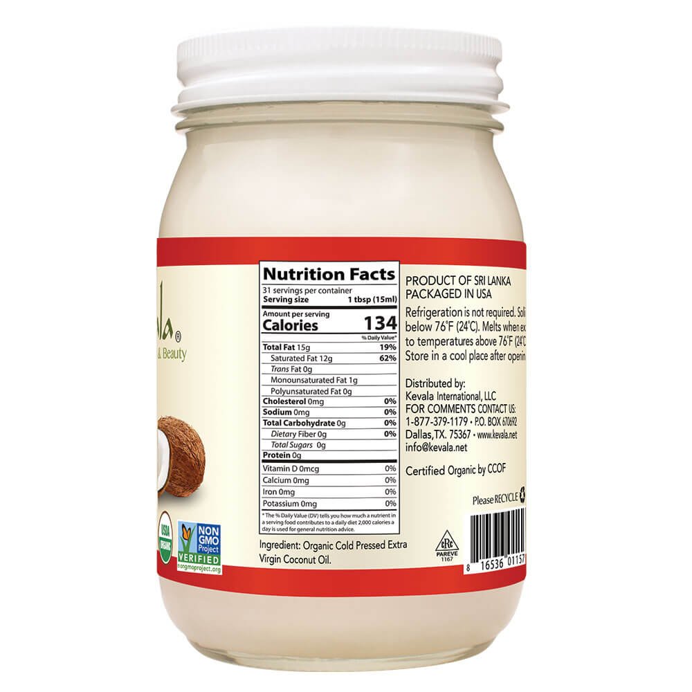 Foto 3 pulgar | Tarro De Vidrio De 473 Ml Prensado En Frío Sin Refinar De Aceite De Coco Kevala - Venta Internacional.