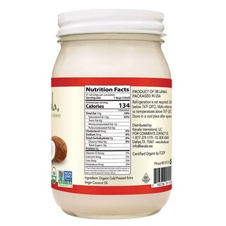Foto 2 | Tarro De Vidrio De 473 Ml Prensado En Frío Sin Refinar De Aceite De Coco Kevala - Venta Internacional.