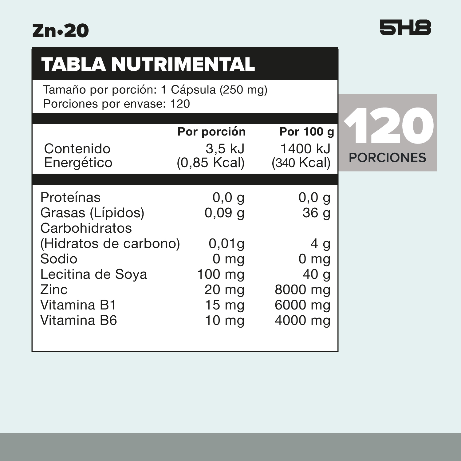 Foto 3 pulgar | 5h8 Zn20 Zinc 120 Caps