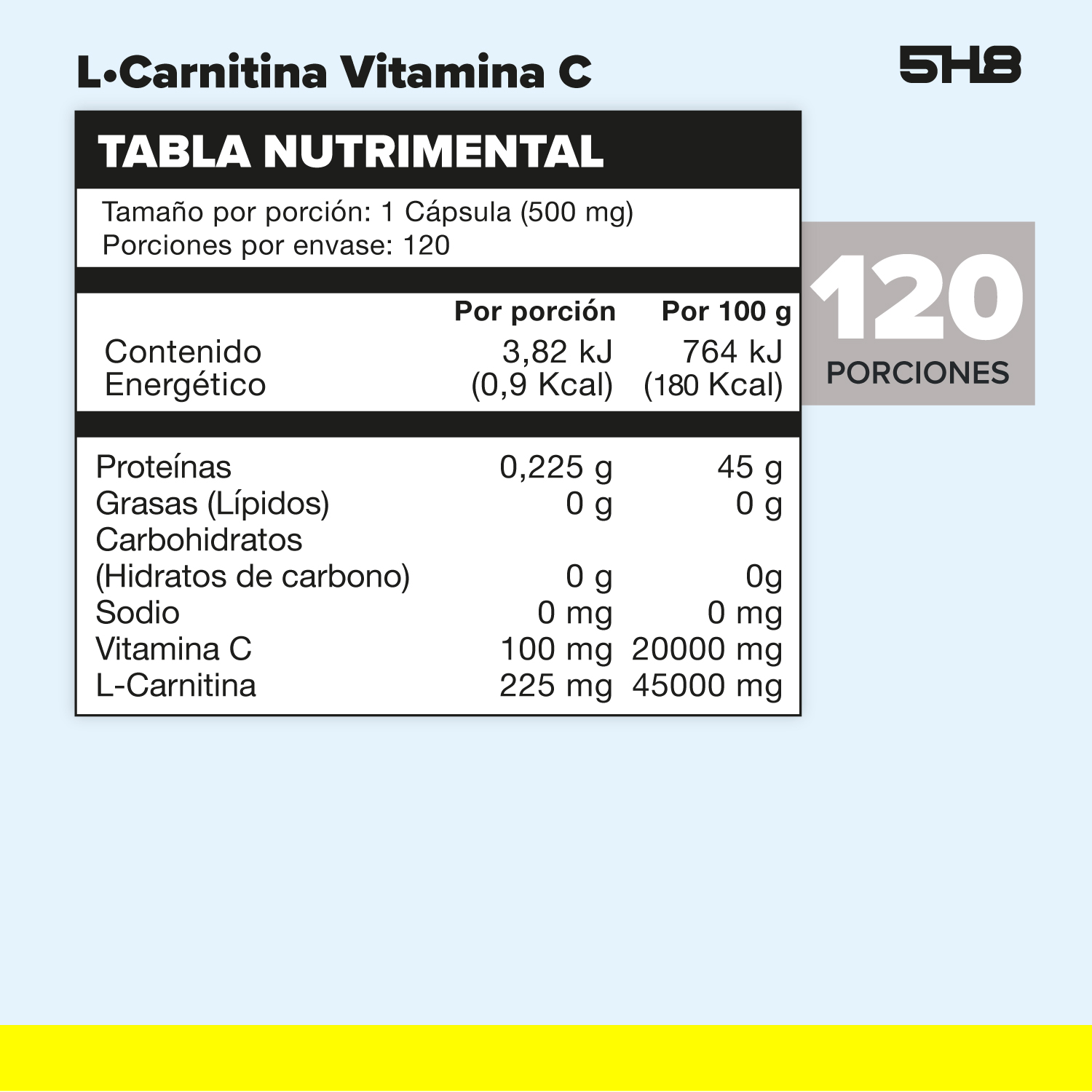 Foto 3 pulgar | 5h8 L-carnitina + Vitamina C 120 Caps