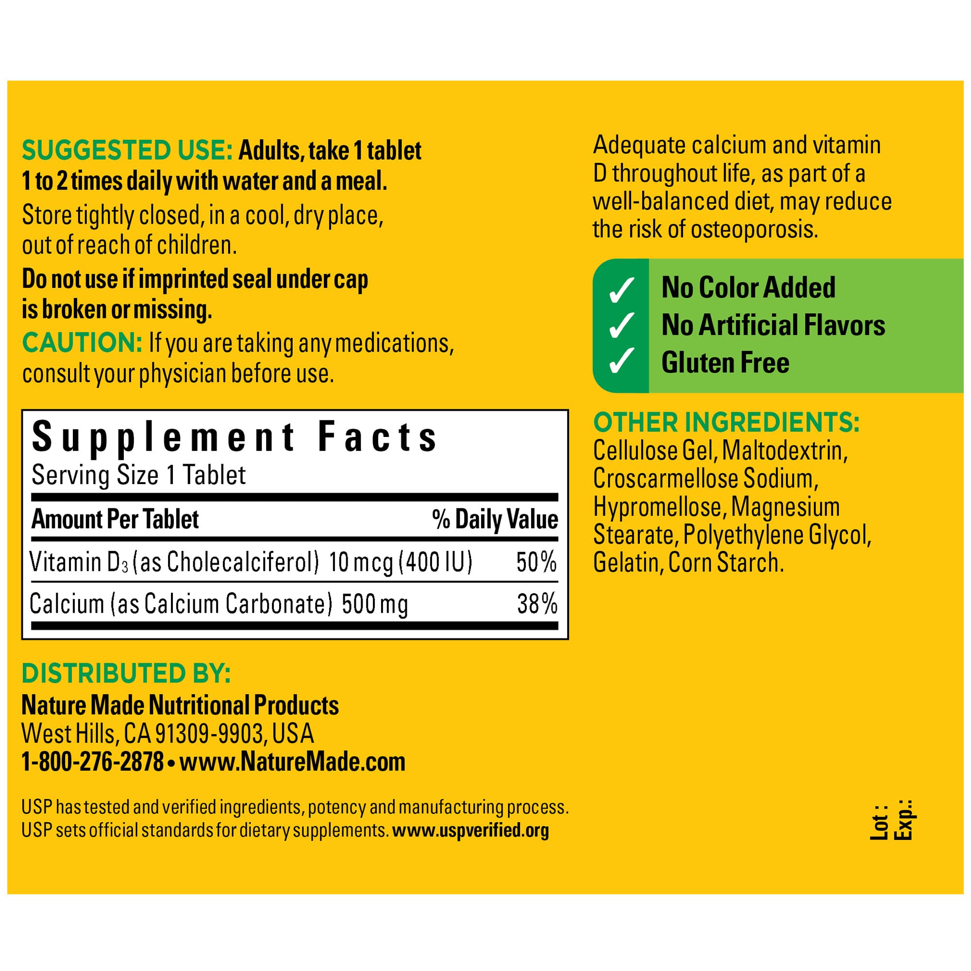Foto 6 | Suplemento Nature Made Calcium 500 Mg Con Vitamina D3 130 Comprimidos - Venta Internacional.