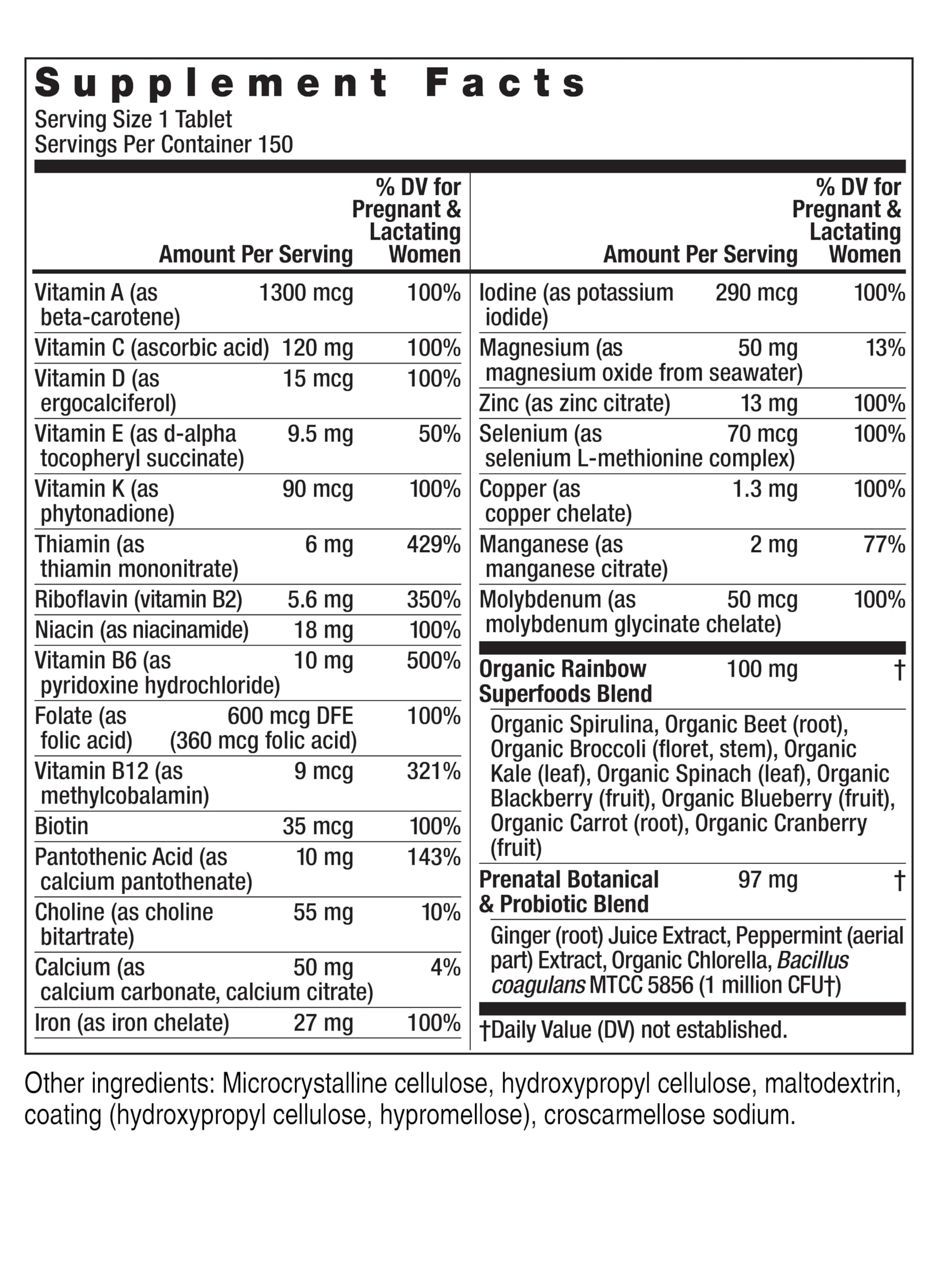 Foto 3 pulgar | Multivitamínico Prenatal Rainbow Light Prenatal One 150 Comprimidos - Venta Internacional.