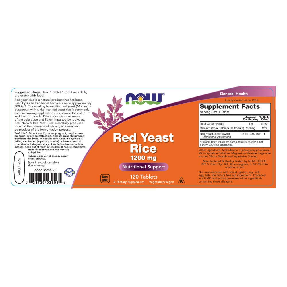 Foto 3 pulgar | Suplemento Now Foods  Levadura Roja  Arroz  1200 Mg  120 Comprimidos - Venta Internacional.