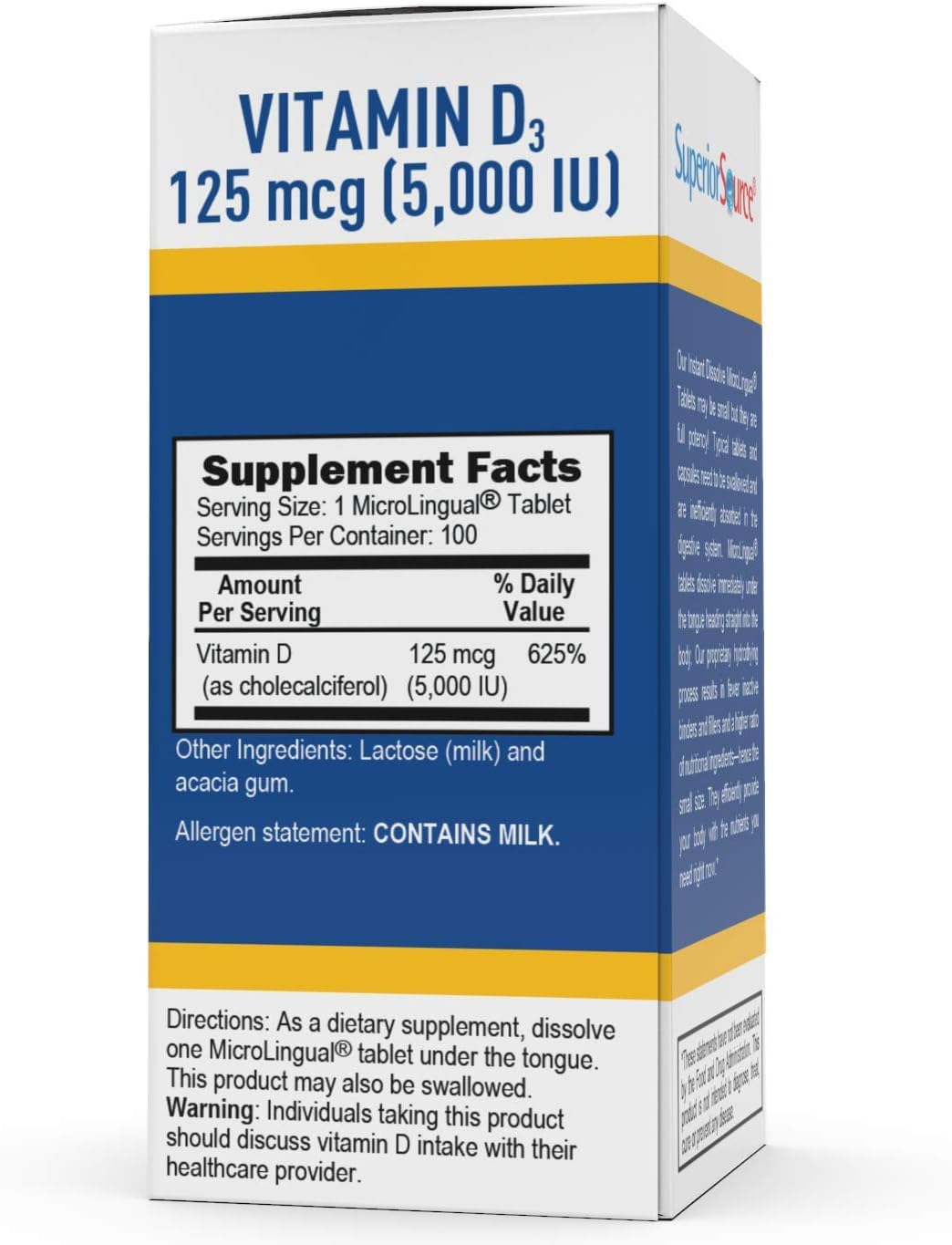 Foto 5 pulgar | Vitamina D3  5000 Ui  Comprimidos Microlinguales De Fuente Superior  100 Unidades - Venta Internacional.