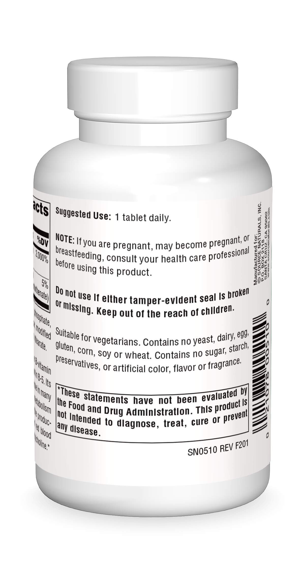 Foto 3 pulgar | Supplement Source Naturals Ácido Pantoténico 100 Mg B-5 250 Comprimidos - Venta Internacional.