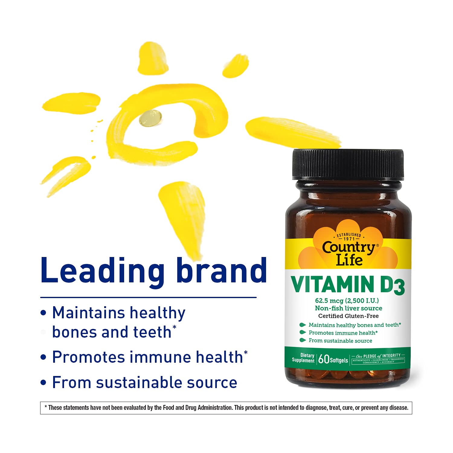 Foto 2 | Suplemento Country Life Vitamina D3 2500 Ui 60 Cápsulas Blandas - Venta Internacional.
