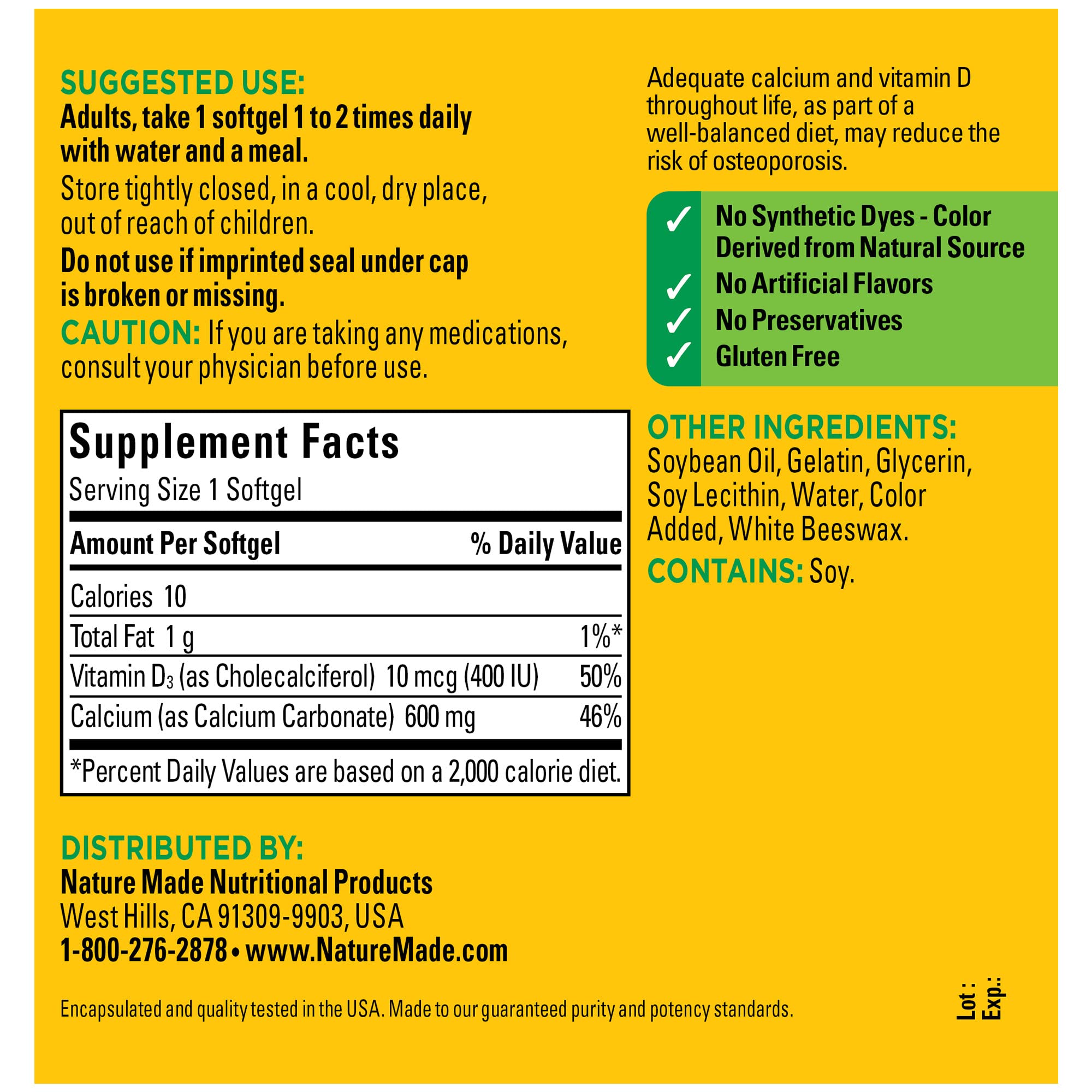 Foto 7 pulgar | Suplemento Nature Made Calcium 600 Mg Con Vitamina D3 100 Cápsulas Blandas - Venta Internacional.