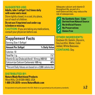 Foto 6 | Suplemento Nature Made Calcium 600 Mg Con Vitamina D3 100 Cápsulas Blandas - Venta Internacional.