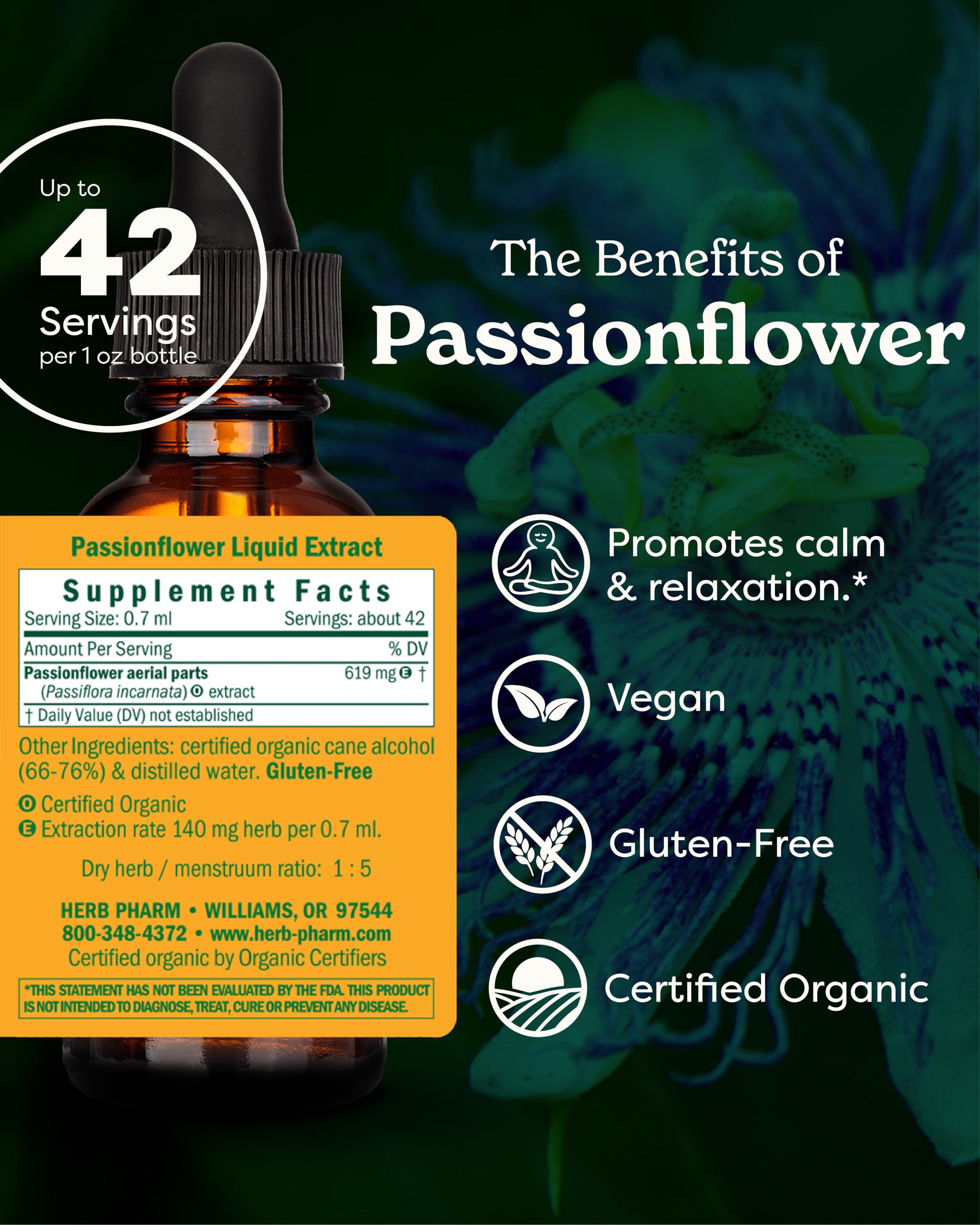 Foto 3 pulgar | Extracto De Pasiflora Herb Pharm Certificado Orgánico  30 Ml - Venta Internacional.