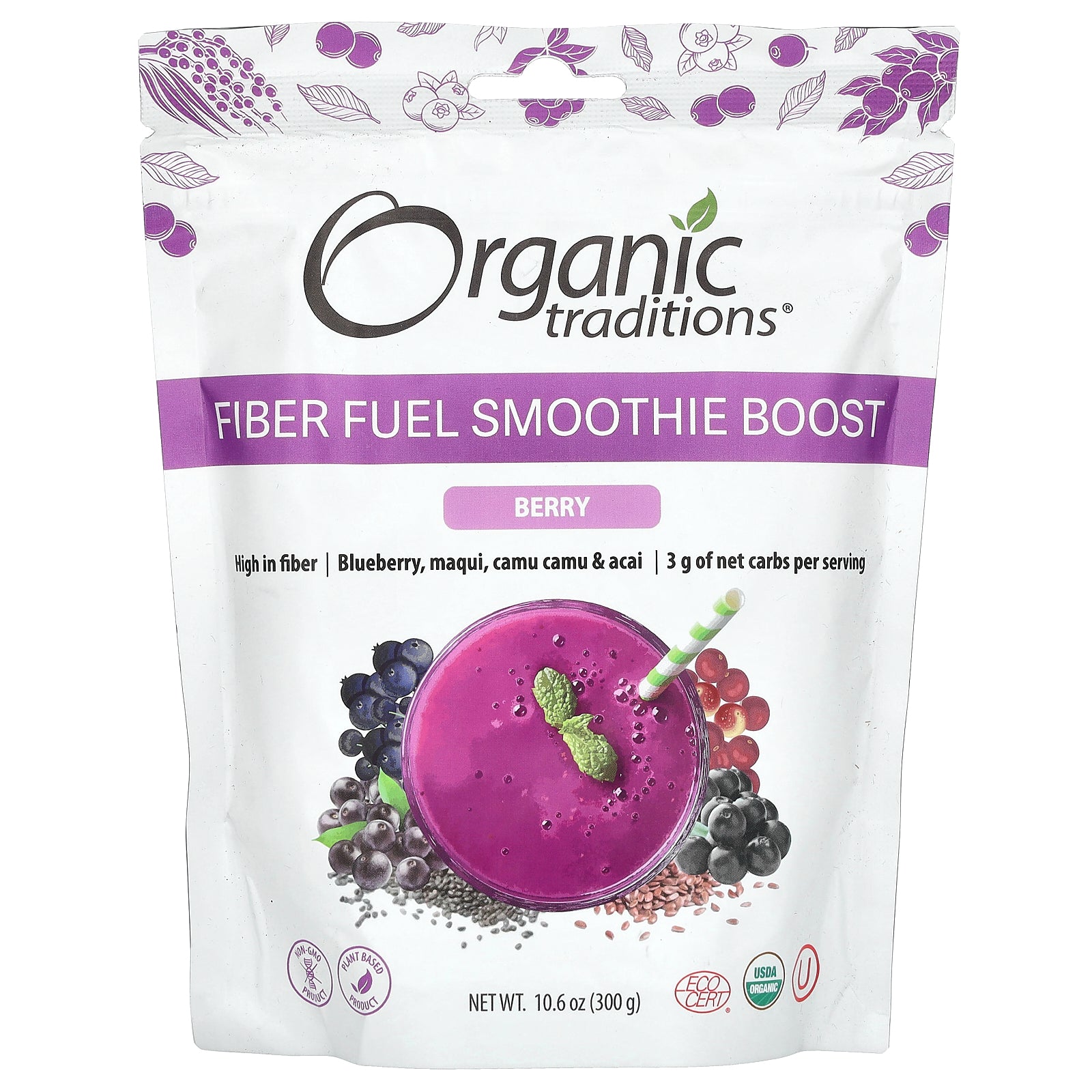 Foto 2 pulgar | Smoothie Boost Organic Traditions Fiber Fuel Berry  300 G - Venta Internacional.