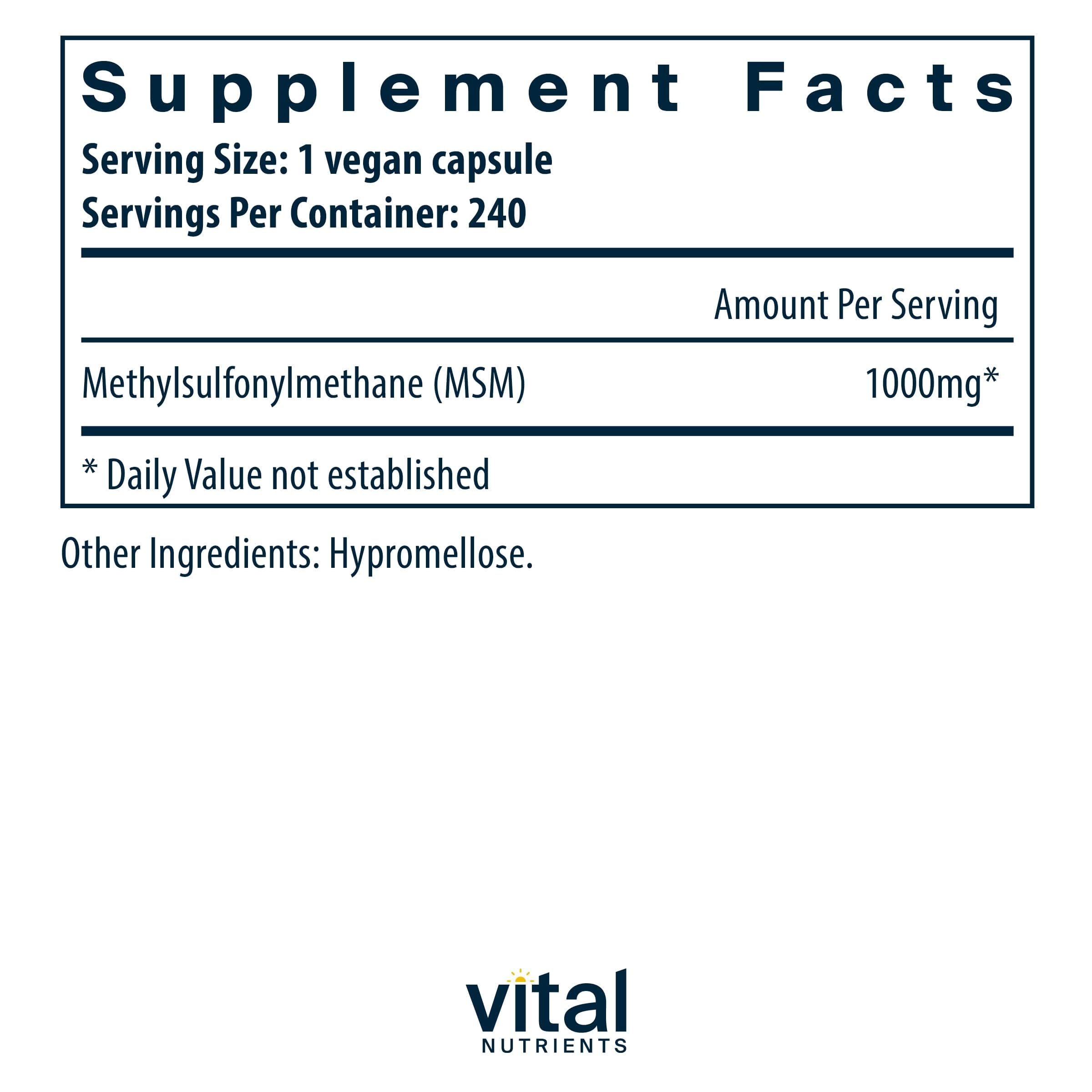 Foto 3 pulgar | Suplemento Vital Nutrients Msm 1000 Mg 240 Cápsulas - Venta Internacional.