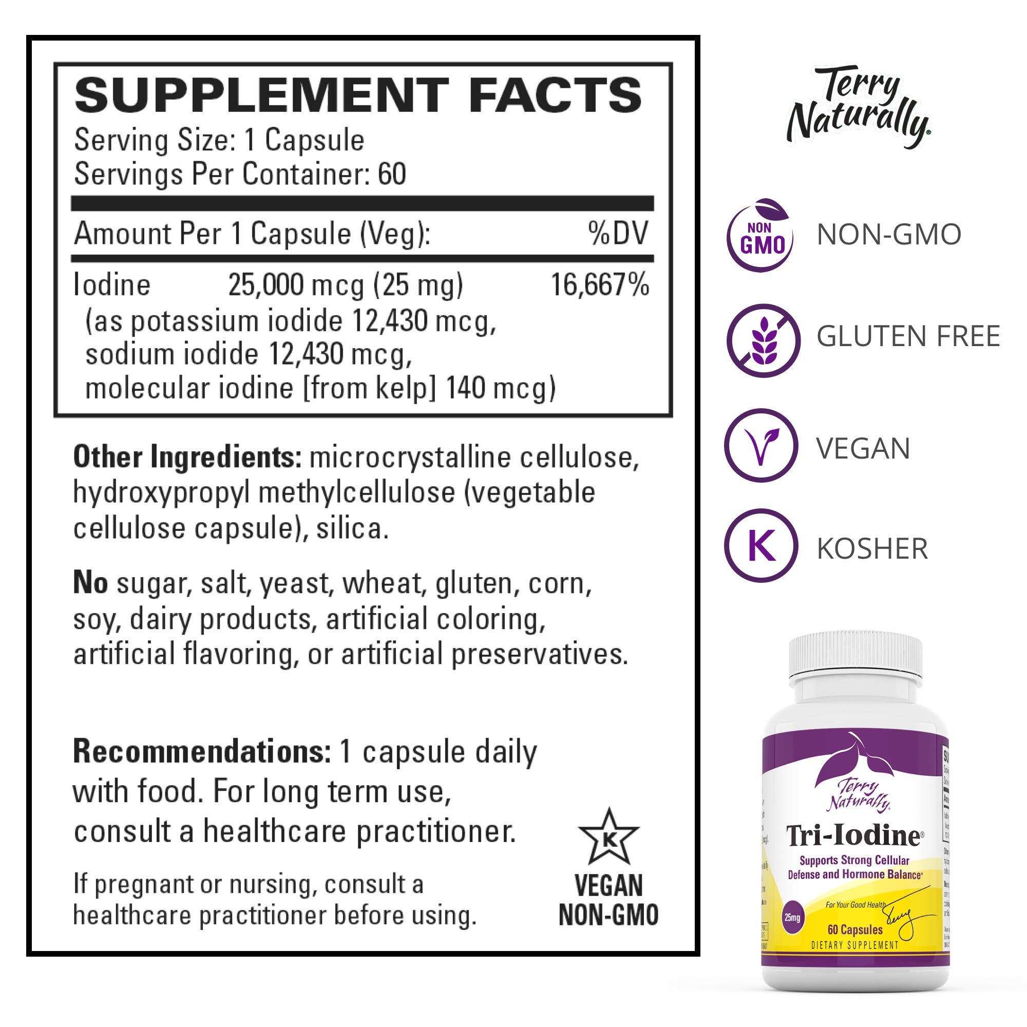 Foto 5 pulgar | Suplemento Dietético Terry Naturally Tri-iodine 25 Mg 60 Cápsulas - Venta Internacional.