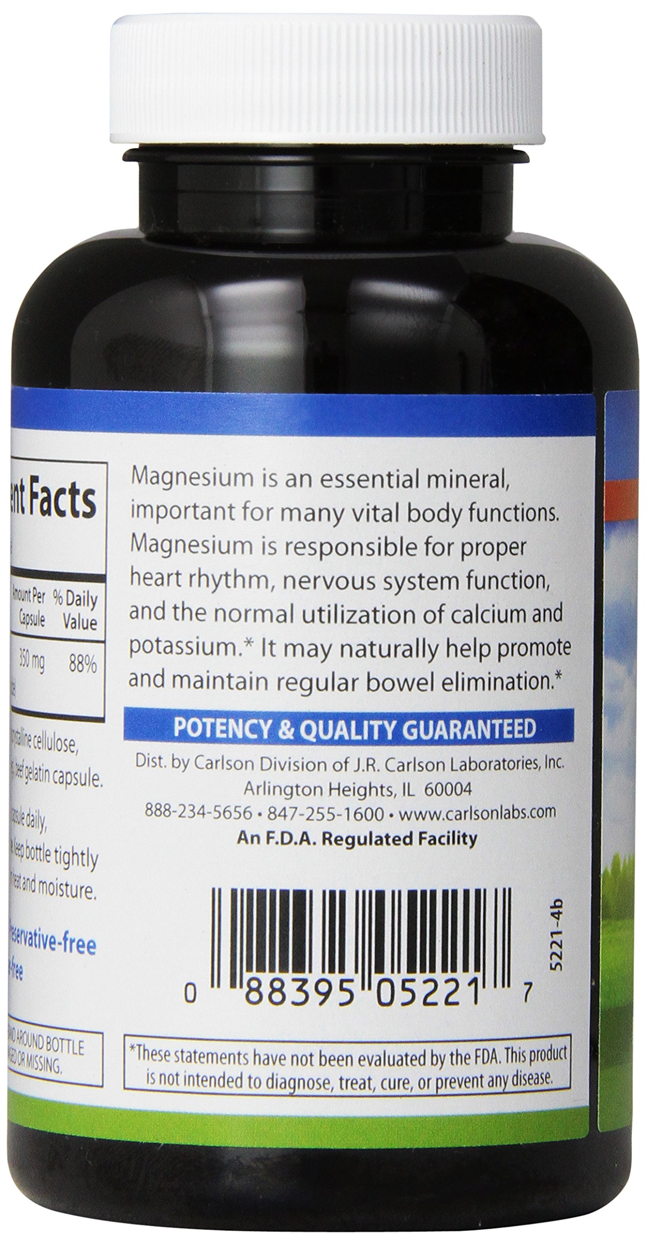Foto 3 pulgar | Suplemento Carlson Magnesio 350 Mg Para El Músculo Cardíaco 90 Cápsulas - Venta Internacional.