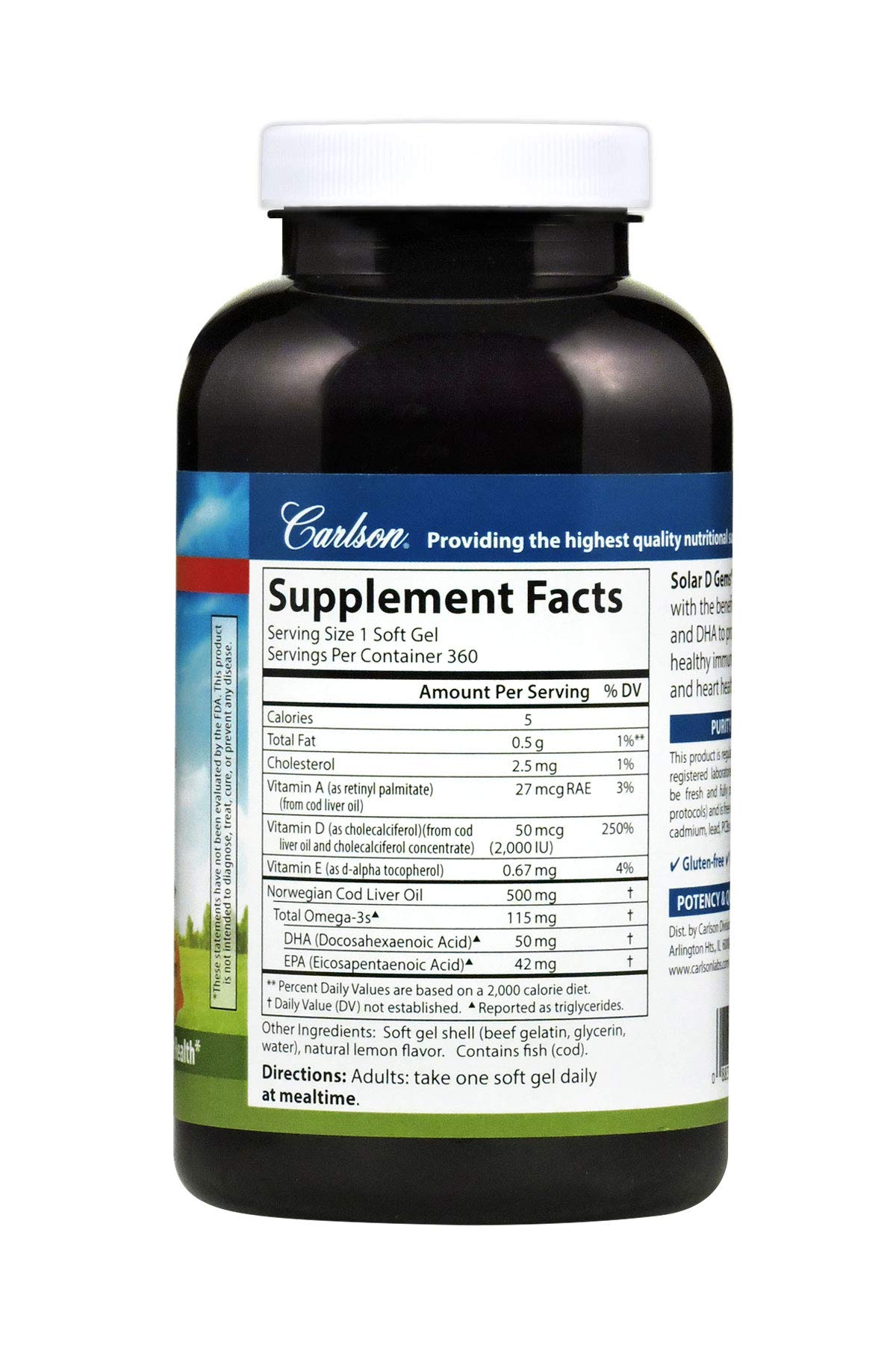 Foto 3 | Suplemento Carlson Solar D Gems Con Vitamina D3  2000 Ui  360 Cápsulas Blandas - Venta Internacional.