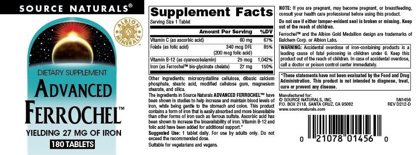Foto 5 pulgar | Suplemento Dietético Source Naturals Advanced Ferrochel 27 Mg - Venta Internacional.