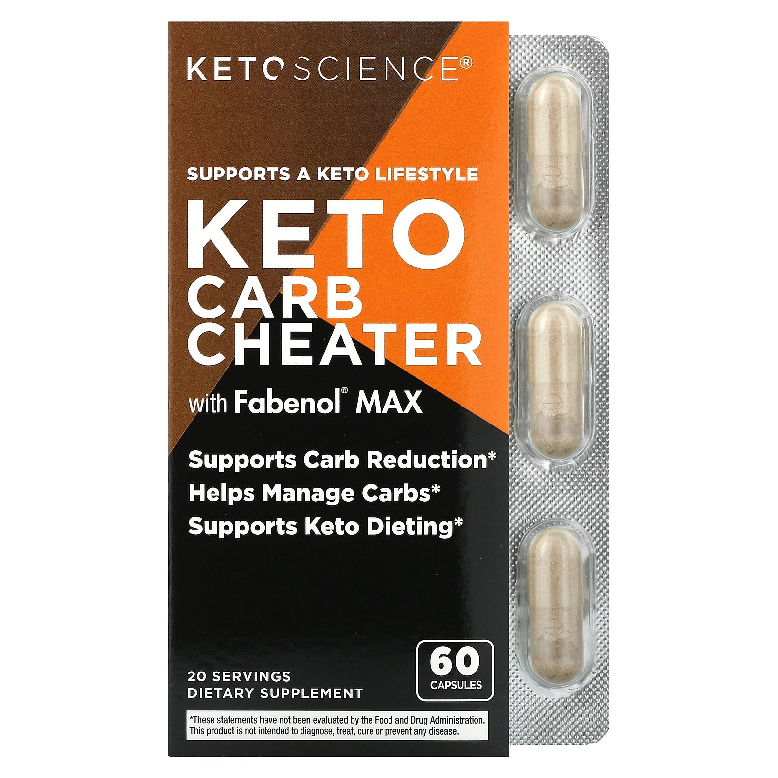 Foto 2 pulgar | Suplemento Keto Science Keto Carb Cheater Con Fabenol Max 60 Cápsulas - Venta Internacional.