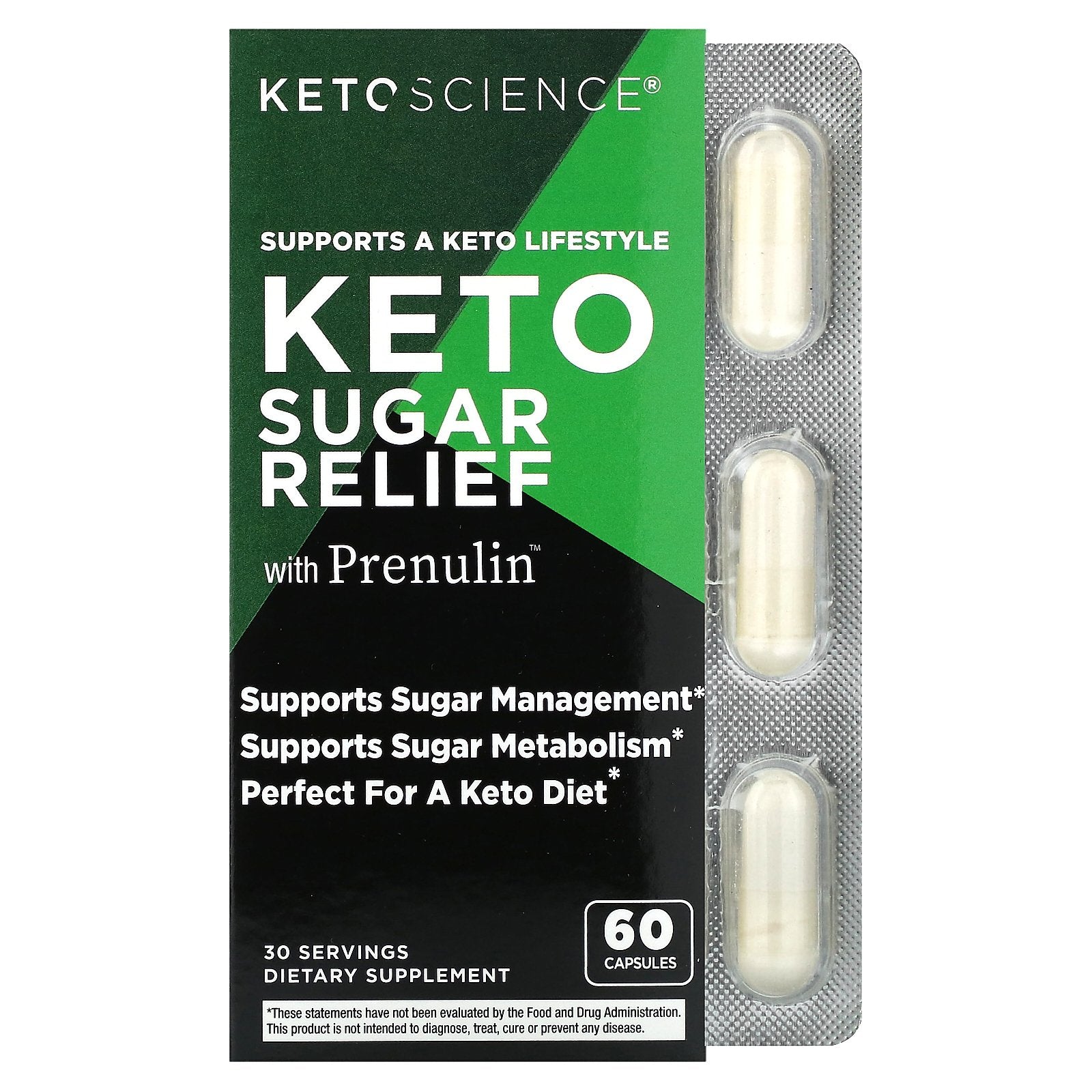 Foto 2 pulgar | Suplemento Keto Science Keto Sugar Relief Con Prenulina 60 Cápsulas - Venta Internacional.