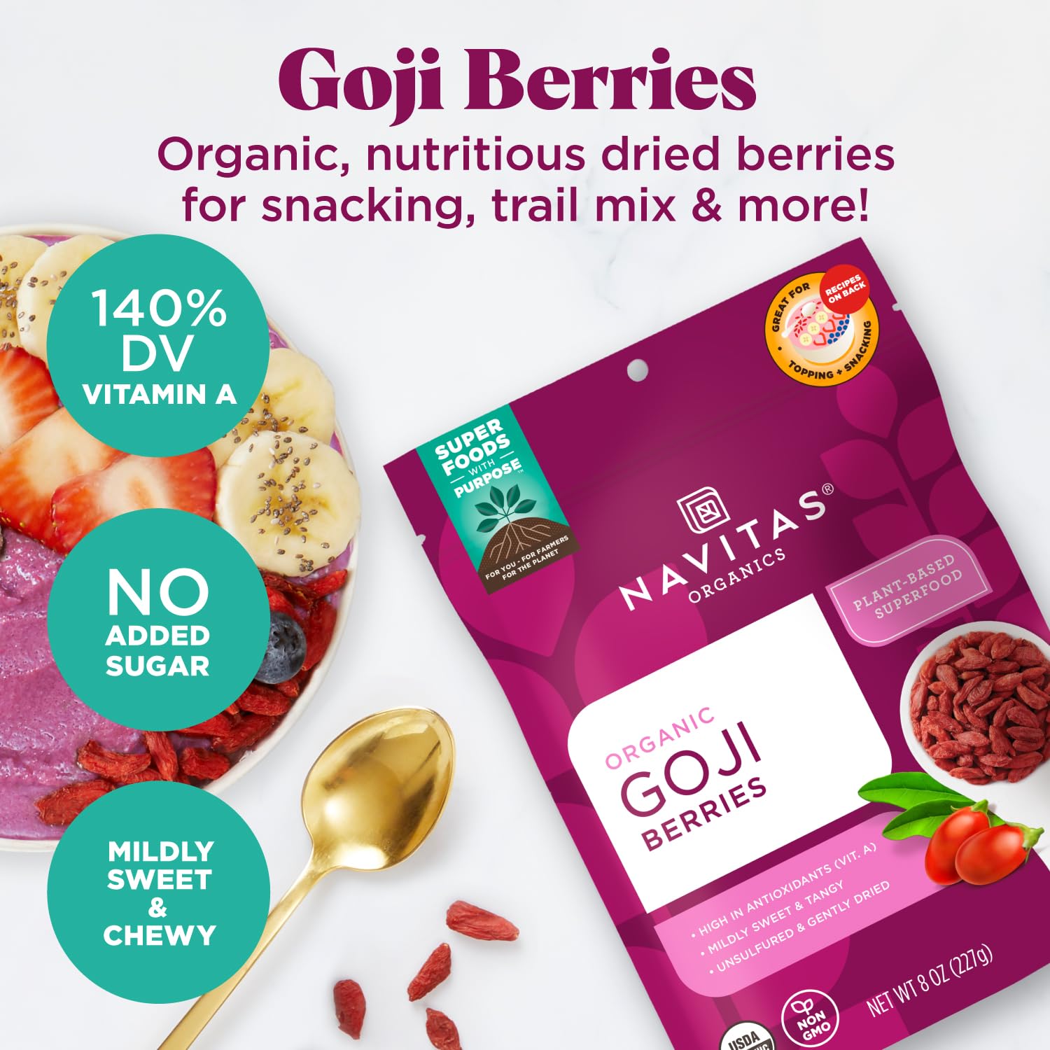 Foto 3 pulgar | Bayas De Goji Navitas Organics  Bolsa De 473 Ml  15 Porciones - Venta Internacional.