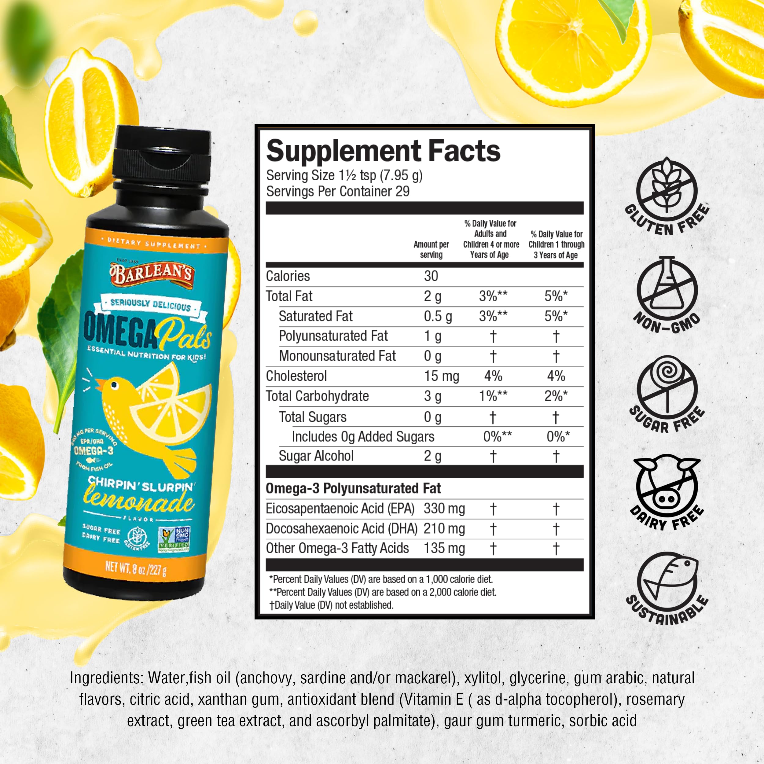 Foto 6 pulgar | Suplemento Omega Pals Chirpin' Slurpin' Omega 3 De Barlean's  240 Ml - Venta Internacional.