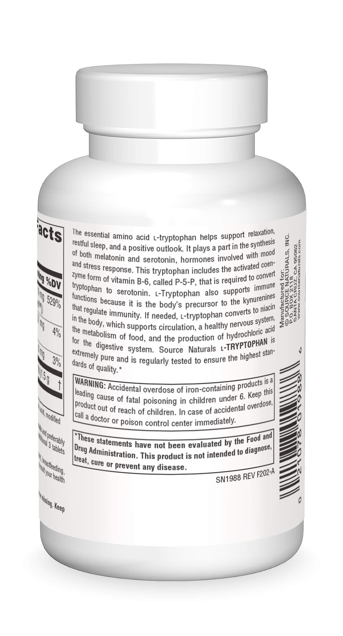 Foto 3 pulgar | Suplemento Source Naturals L-triptófano Con Coenzima B-6 500 Mg - Venta Internacional.
