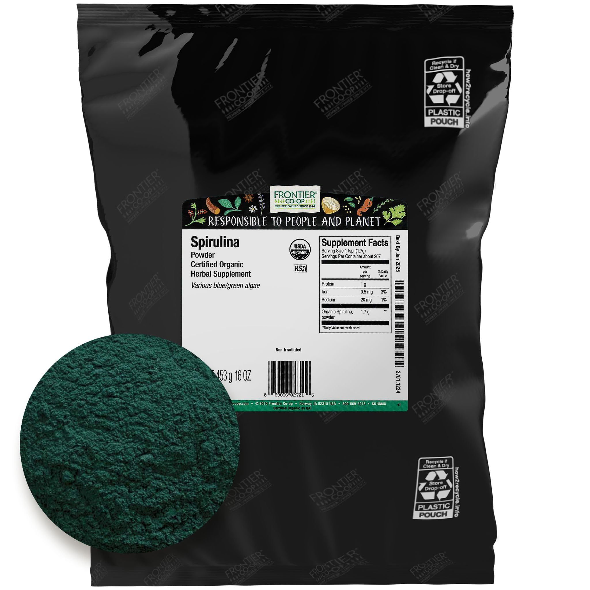 Foto 2 pulgar | Espirulina En Polvo Frontier Co-op Organic 454 G - Venta Internacional.