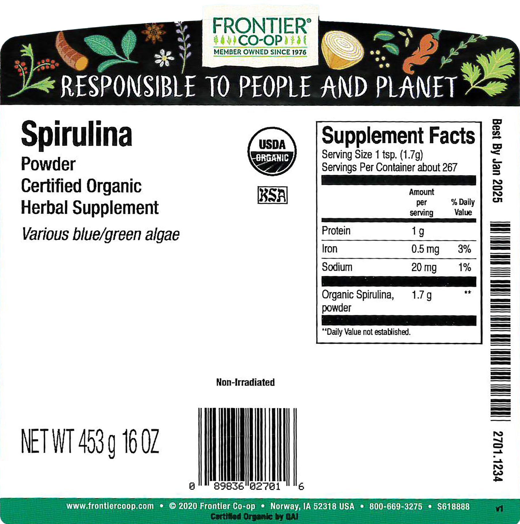 Foto 3 pulgar | Espirulina En Polvo Frontier Co-op Organic 454 G - Venta Internacional.