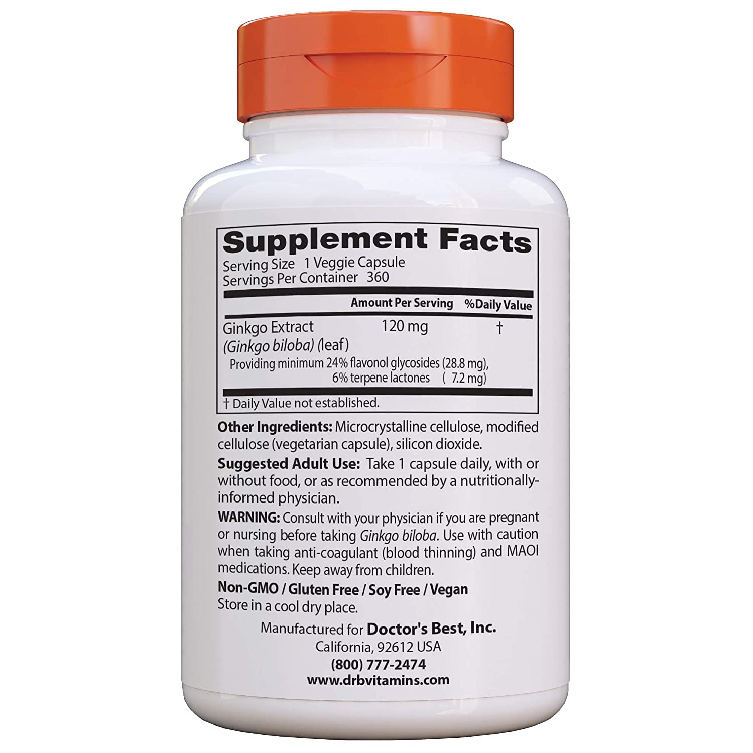 Foto 3 pulgar | Suplemento Doctor's Best De Ginkgo Extra Fuerte  120 Mg  360 Unidades - Venta Internacional.