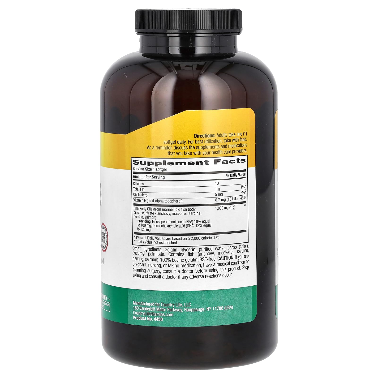 Foto 3 pulgar | Suplemento De Aceite De Pescado Country Life Omego 3  1000 Mg  300 Cápsulas Blandas - Venta Internacional.