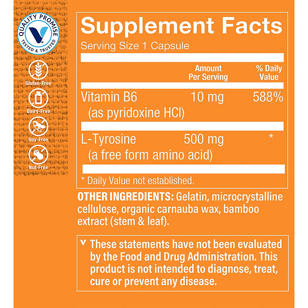 Foto 4 pulgar | Suplemento De L-tirosina De The Vitamin Shoppe 500 Mg (100 Cápsulas) - Venta Internacional.