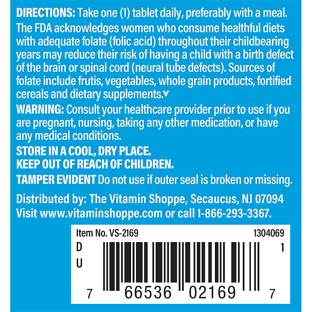 Foto 5 pulgar | Suplemento De Ácido Fólico The Vitamin Shoppe  400 Mcg  300 Comprimidos - Venta Internacional.