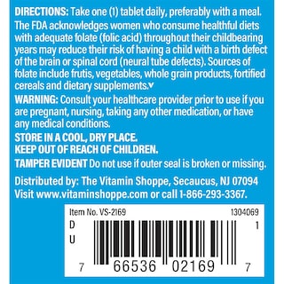 Foto 4 | Suplemento De Ácido Fólico The Vitamin Shoppe 400 Mcg 300 Comprimidos - Venta Internacional.