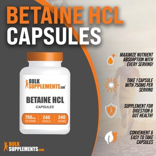 Foto 3 | Betaína Hcl BulkSupplements 240 Cápsulas-Venta Internacional