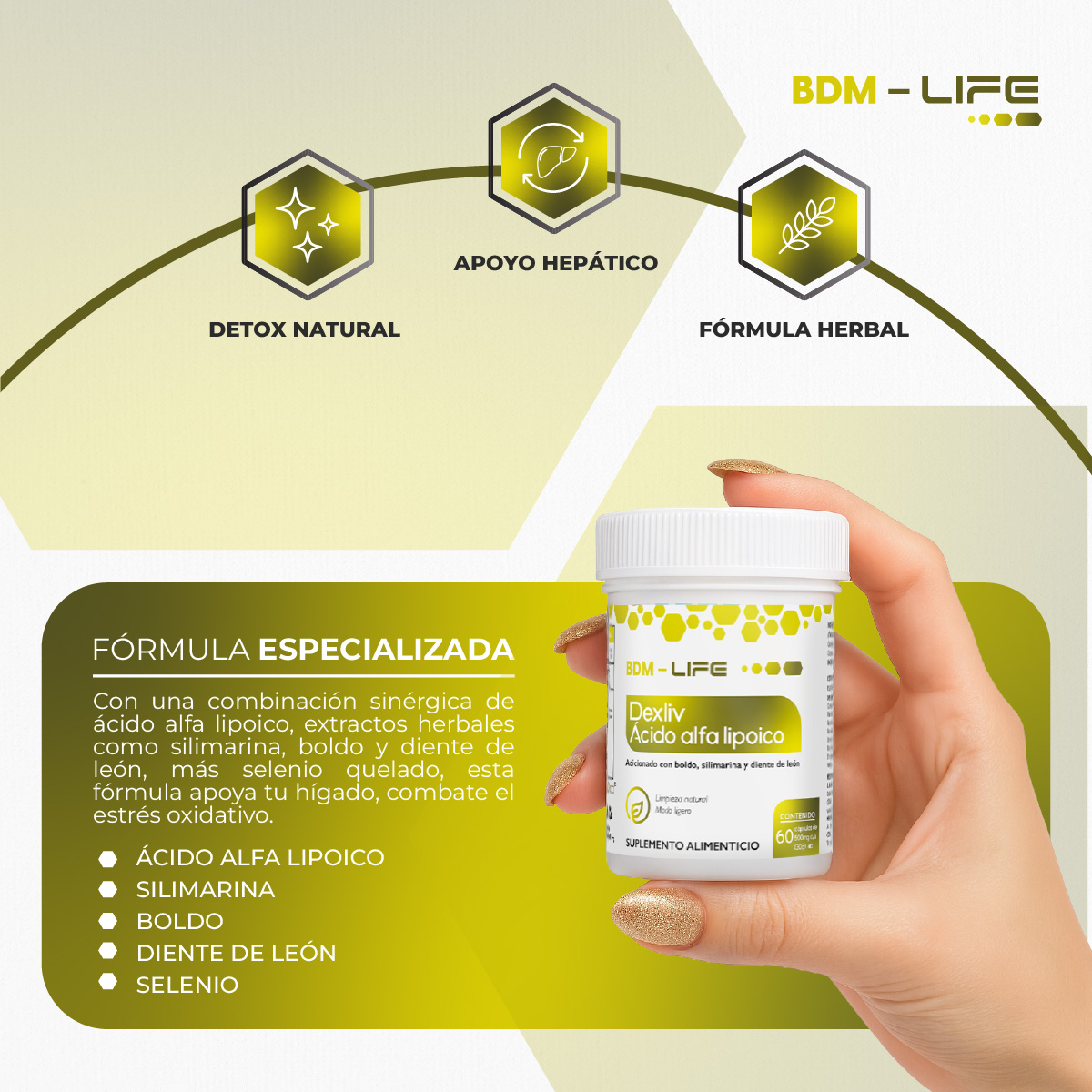 Foto 5 pulgar | Dexliv Suplemento Con Ácido Alfa Lipoico  Boldo  Silimarina Y Diente De León