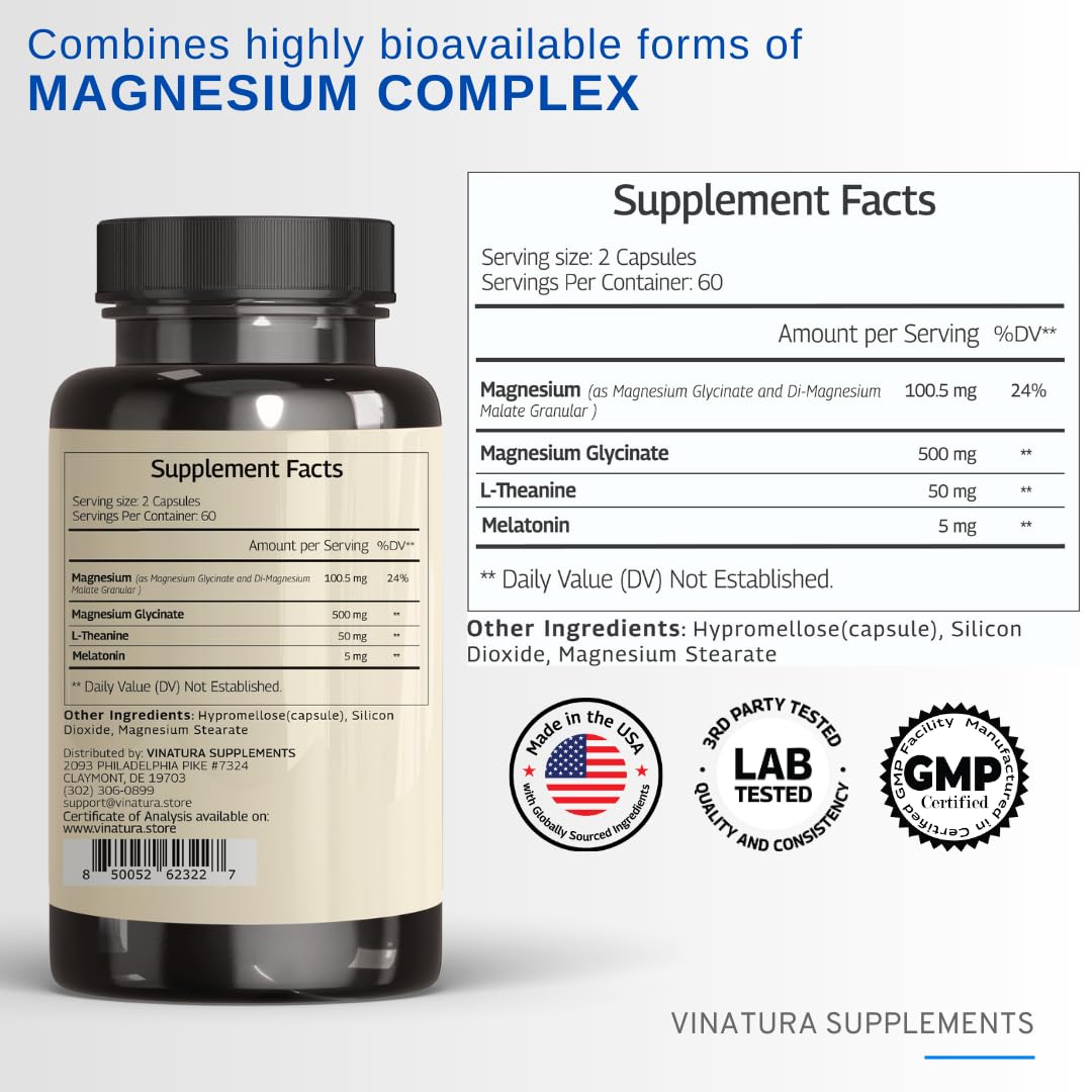 Foto 2 | Suplemento Vinatura Magnesio Complex Con Melatonina 120 Cápsulas - Venta Internacional.