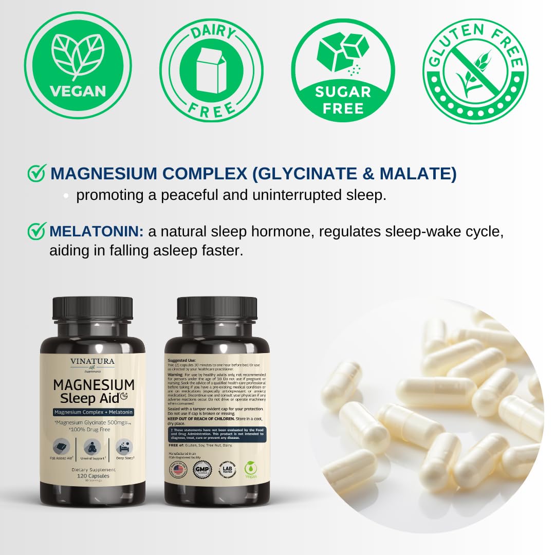 Foto 4 pulgar | Suplemento Vinatura Magnesio Complex Con Melatonina 120 Cápsulas - Venta Internacional.